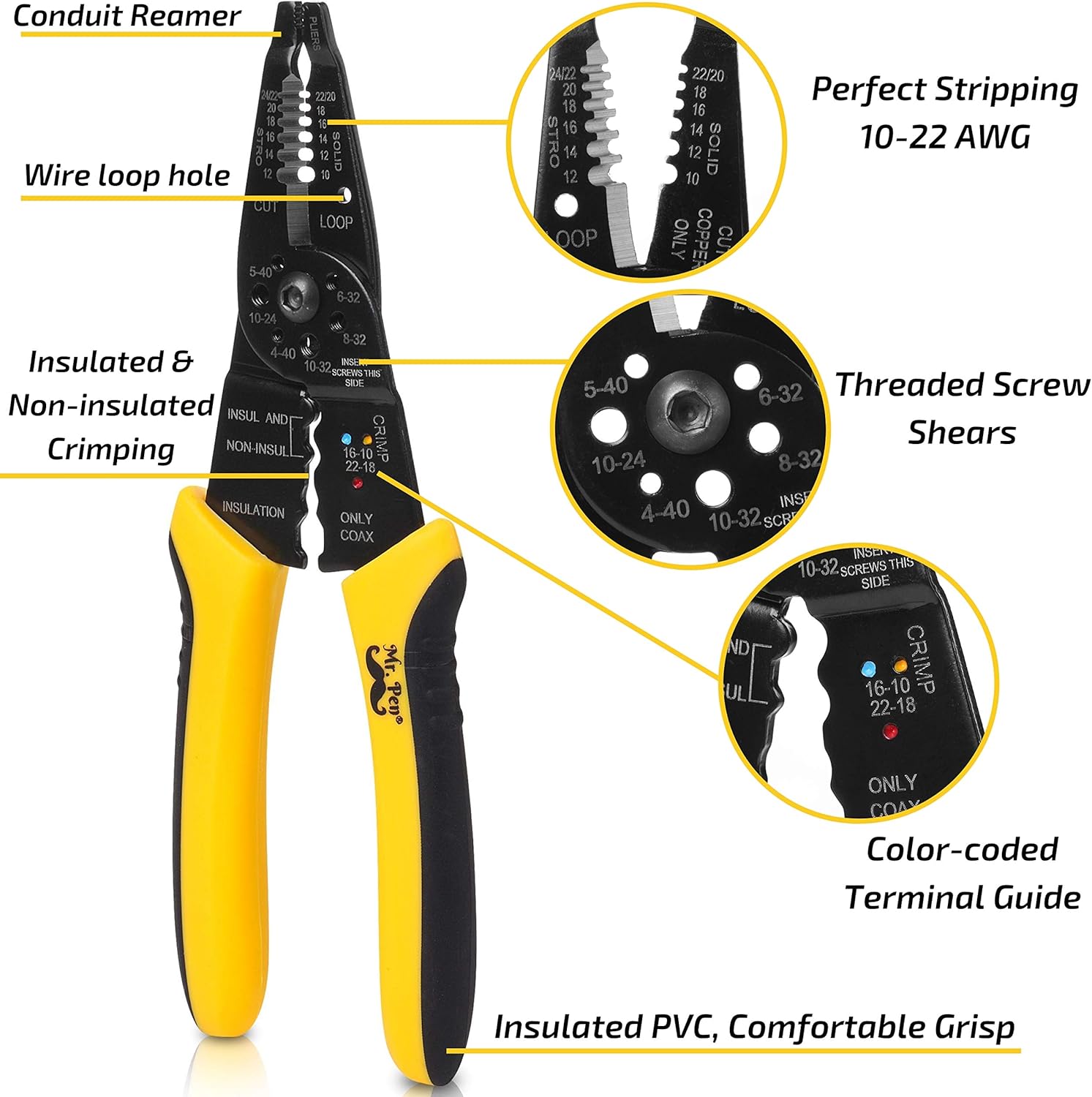 Mr. Pen- Wire Stripper, 8 inch, Wire Cutter, Wire Stripper Crimper