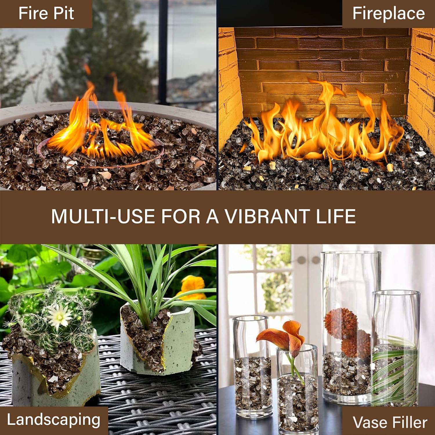 NUPICK 20 Pound Fire Glass, 1/2 Inch Reflective Fire Pit Glass