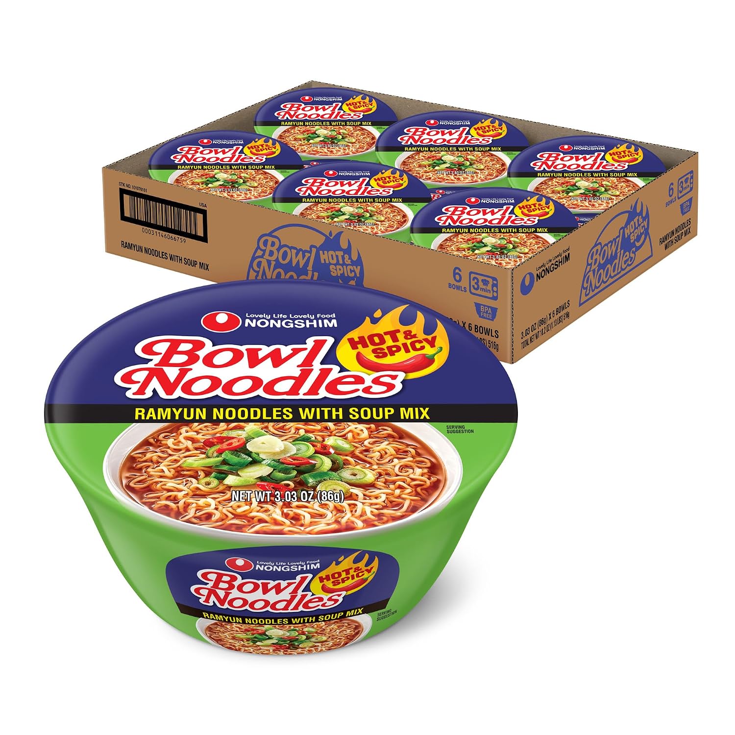 Nongshim HOT & SPICY Noodle Soup, 3.03 Ounce (Pack of 1)