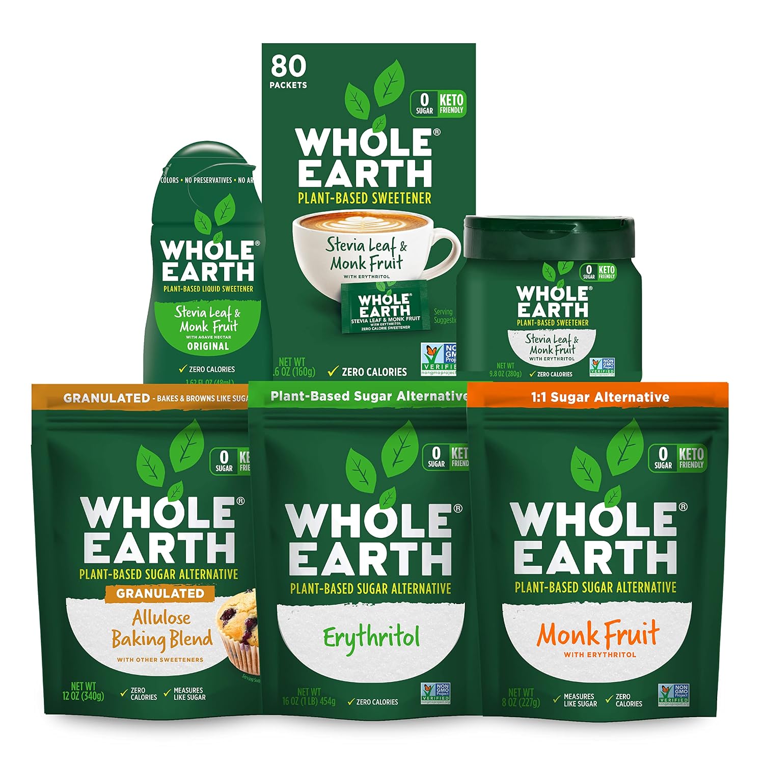 Whole Earth Sweetener Co. NATURE SWEET Stevia & Monk Fruit Sweetener, Erythritol Sweetener, Sweet Leaf Stevia Packets, Sugar Substitute, Natural Sweetener, 80 Count
