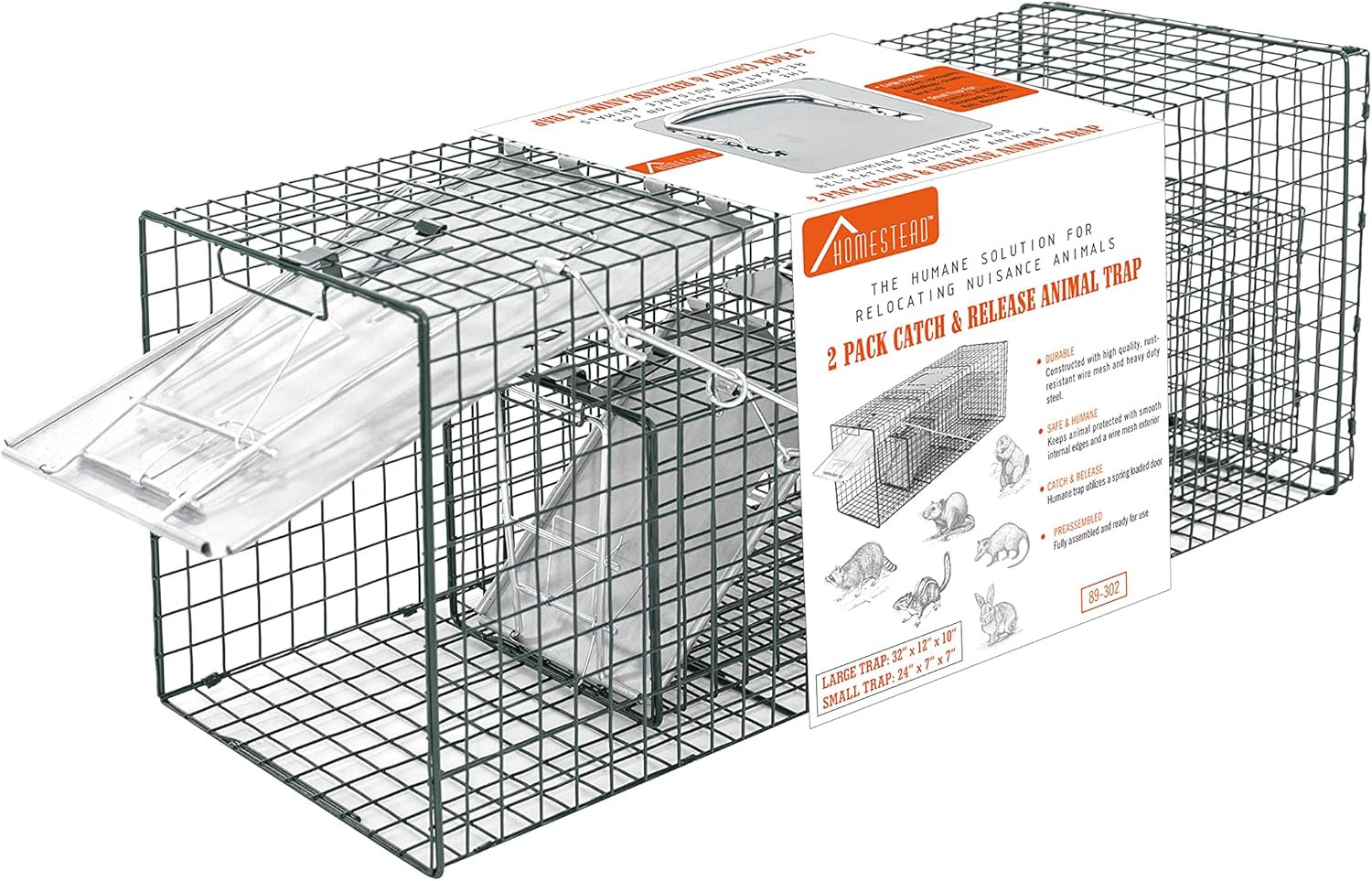 HOMESTEAD Heavy Duty Live Trap - Professional Style One-Door Live Animal Traps for Rabbit, Squirrel, Possum, Skunk, Kitten, Mink Small