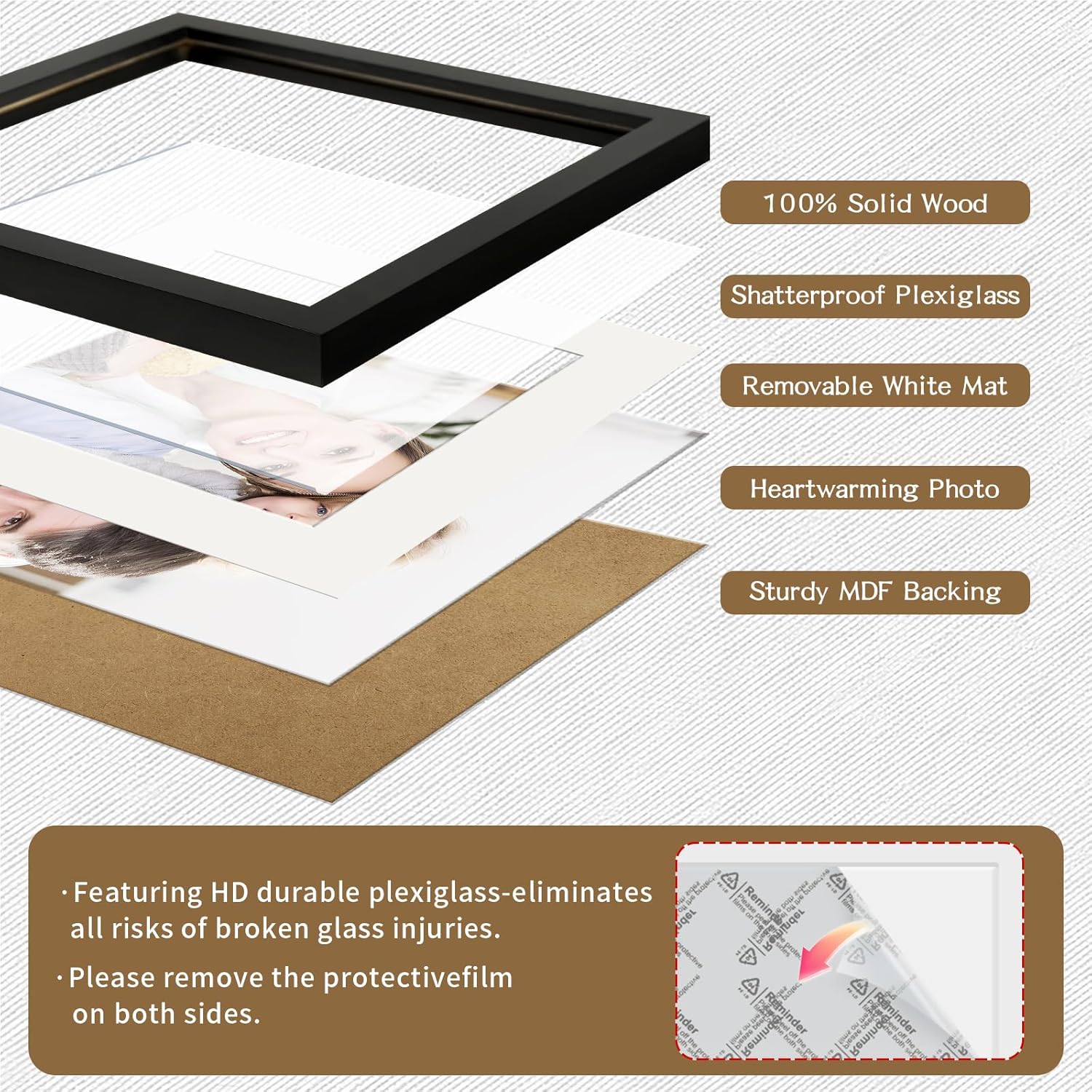 Picture Frames 8x8 2 Pack Made of Solid Wood Black for Wall Mounting and Tabletop Display