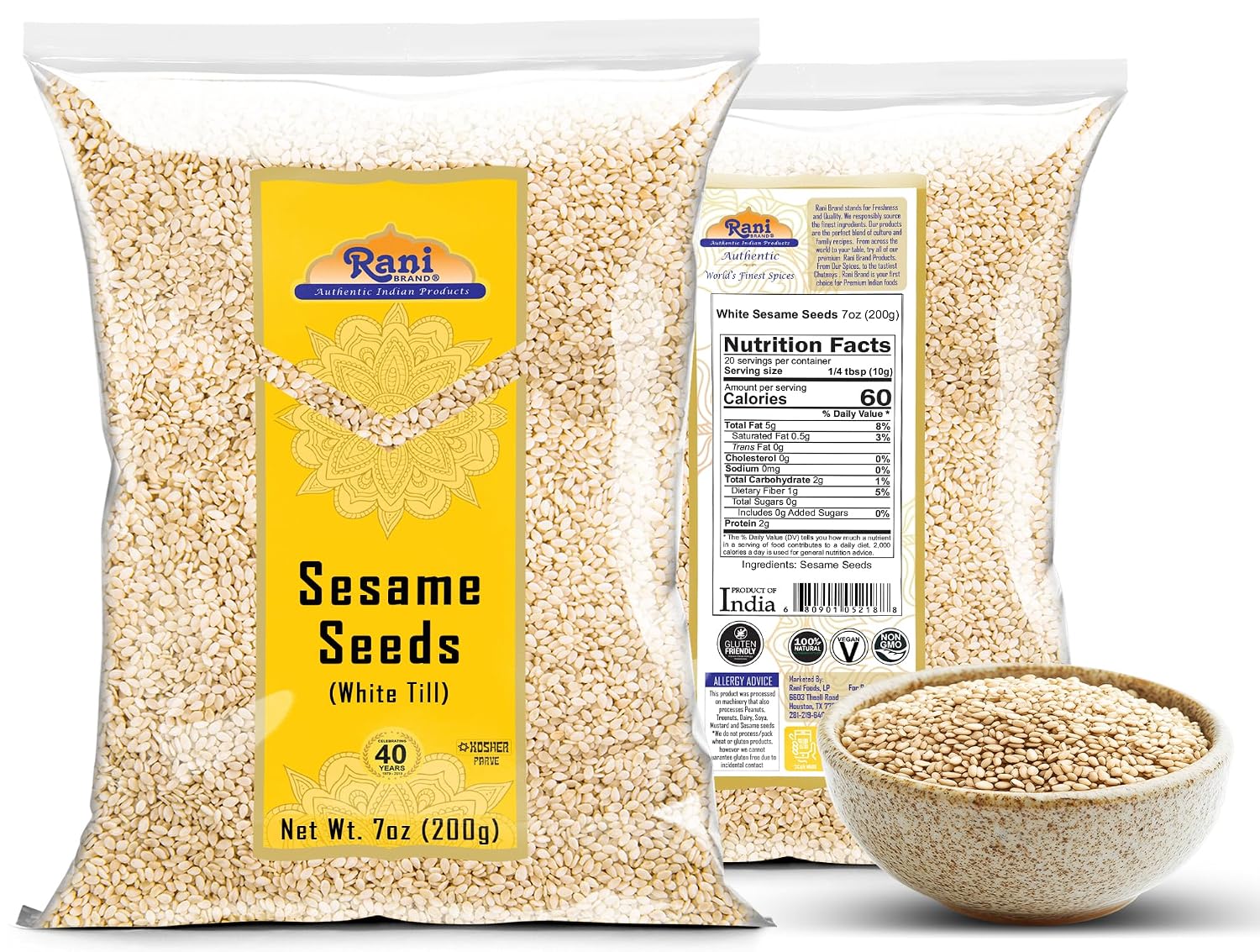 Rani Sesame Seeds Whole Brown, Raw (Till) 28oz (800gm) ~ All Natural | Gluten Friendly | NON-GMO | Vegan | Indian Origin