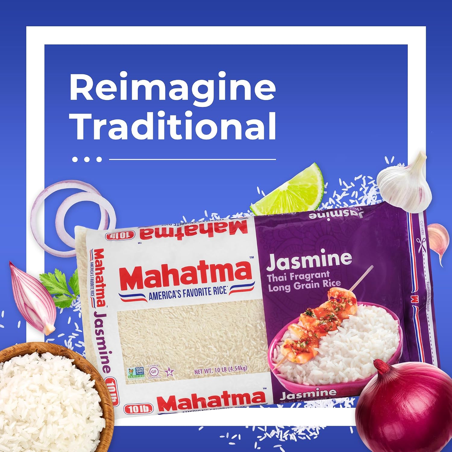 Mahatma Jasmine Rice, Fragrant Thai Rice, 5-Pound Bag | Aromatic rice for stovetop or microwave, quick and easy to cook, gluten-free, vegan, kosher, non-GMO, bulk bag