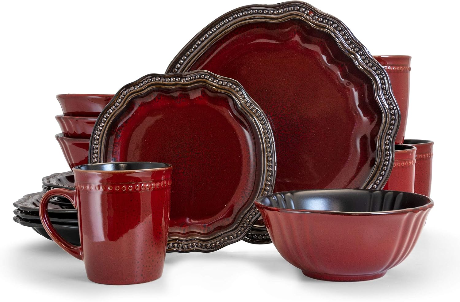 Elama Regency 16 Piece Luxurious Stoneware Dinnerware with Complete Setting for 4, 16pc