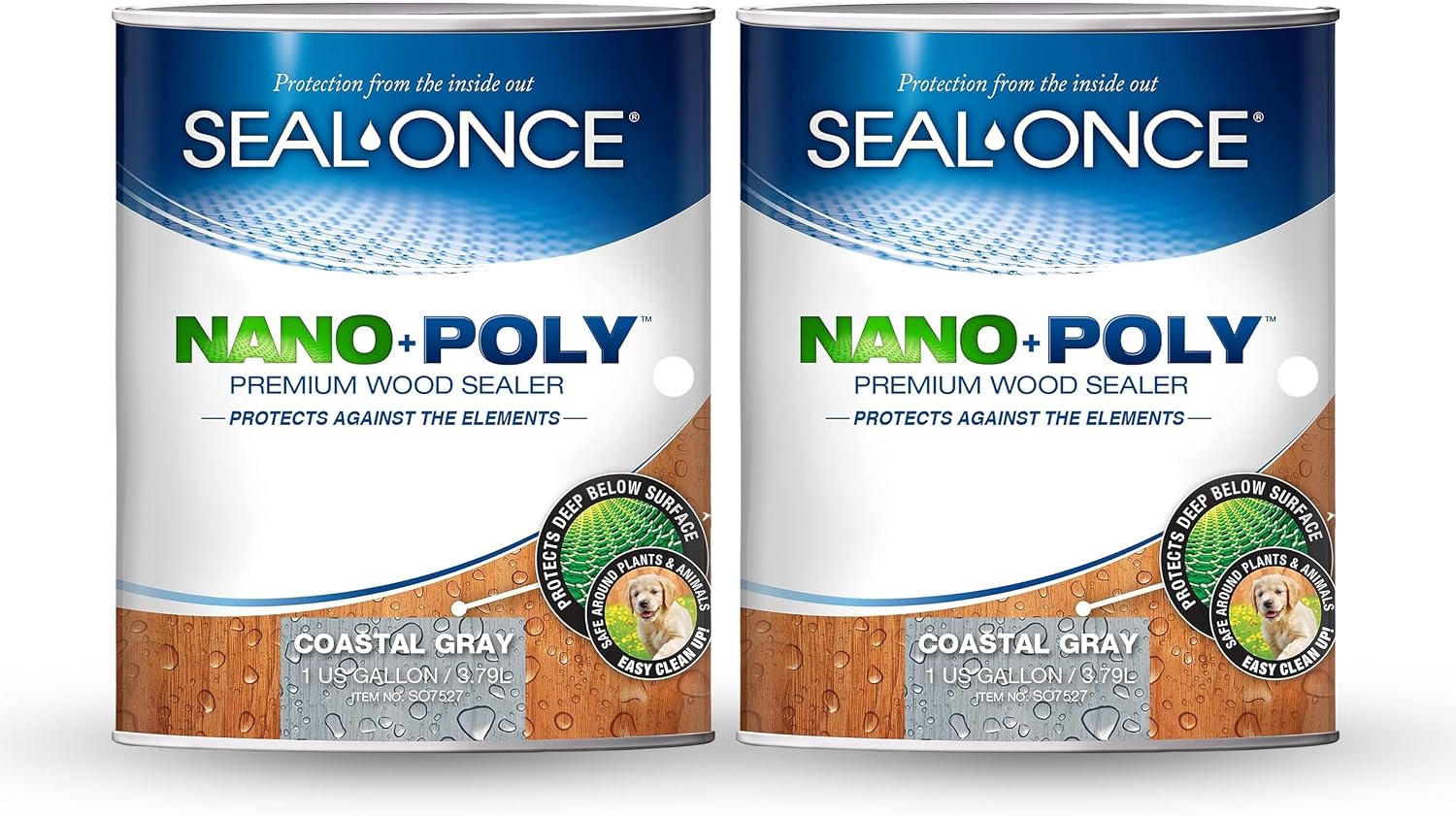 Seal-Once Nano+Poly Wood Sealer and Waterproofer, Clear, 1 Gallon | With Polyurethane, Water-based, Low-VOC, Waterproofer & Stain, For Decks, Fences & Log Homes