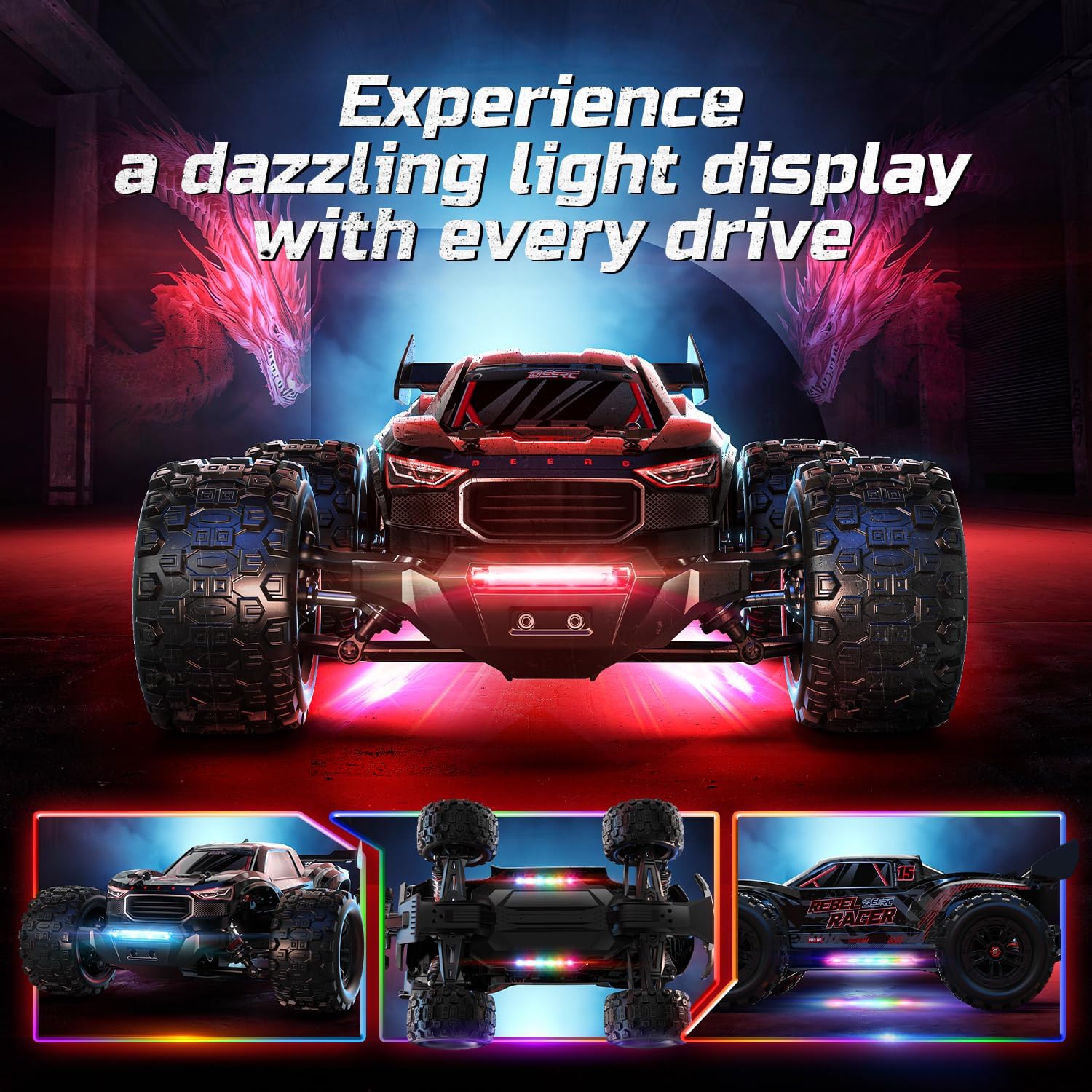 DEERC Fast Brushless RC Car for Adults, 1/14 4WD Off-Road Remote Control Car Truck, 46+ MPH Waterproof All Terrain RC Truggy with 2X 3S LiPo Batteries