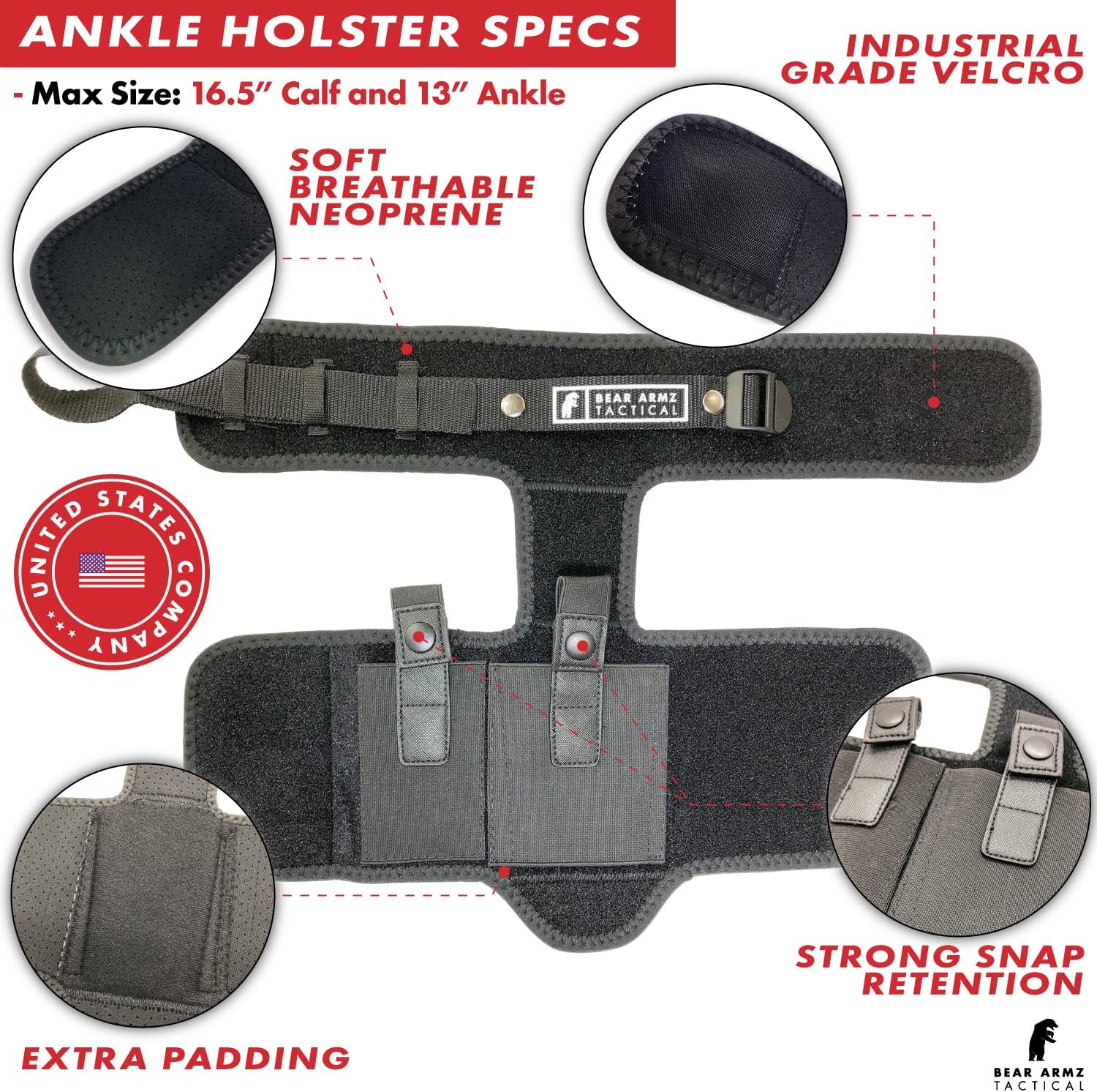 Ankle Holster for Concealed Carry | American Company | Comfortable & Secure | Compatible with Glock 43, 42, 30, 27, 26 S&W M&P Shield 9mm, Bodyguard .380, Ruger LCP, LC9, Sig Sauer P365 P238, Kimber