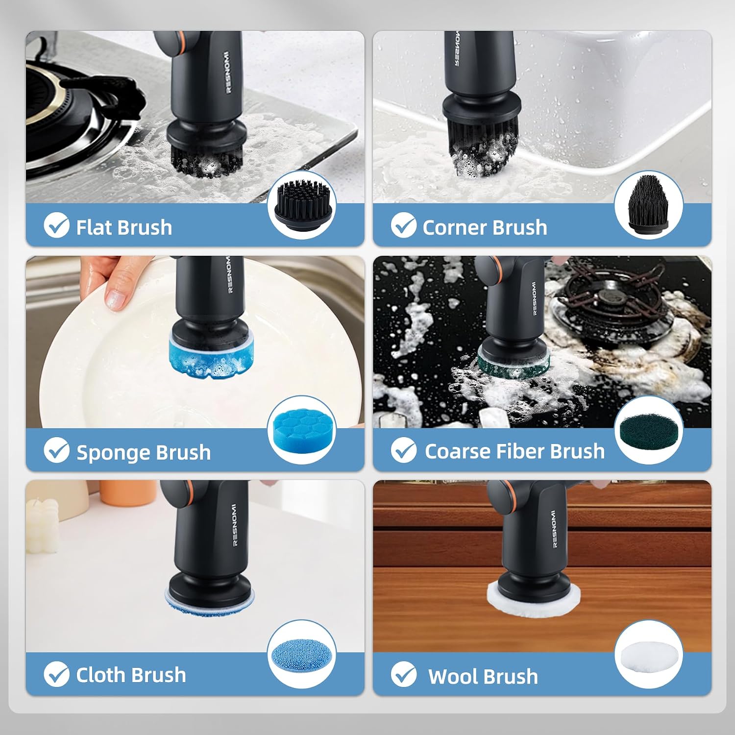 Electric Spin Scrubber, Cordless Shower Scrubber with LCD Display, Upgraded Motor 400/550RPM, 2 Speeds Electric Scrubber with 6 Replaceable Heads