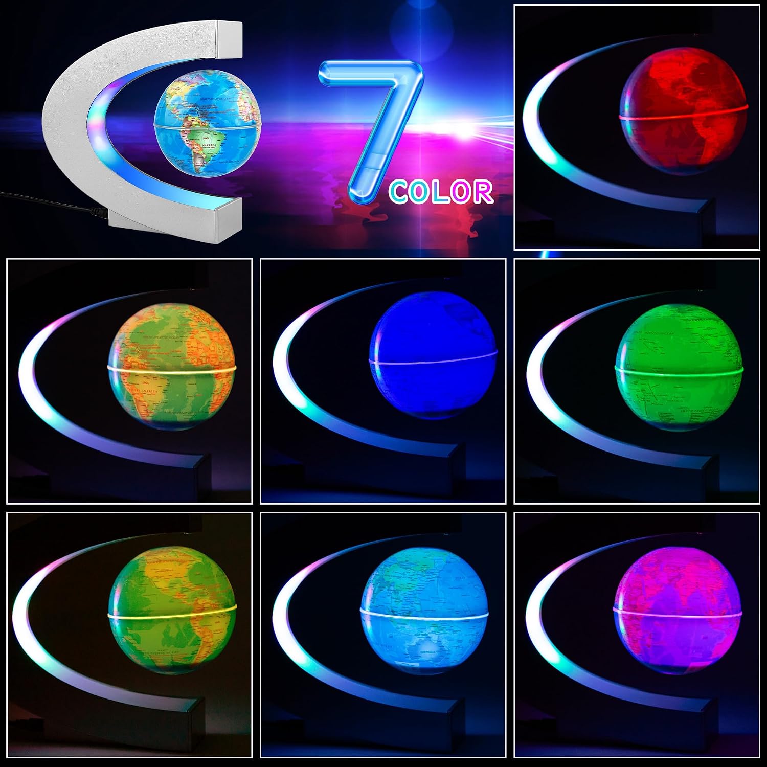 Magnetic Levitating Globe with LED Light | Cool Tech Gift for Men Father | Boys Birthday Gifts for Him | Floating Globes World Office Desk Accessories Tech Gadgets Home Decor Display- Black
