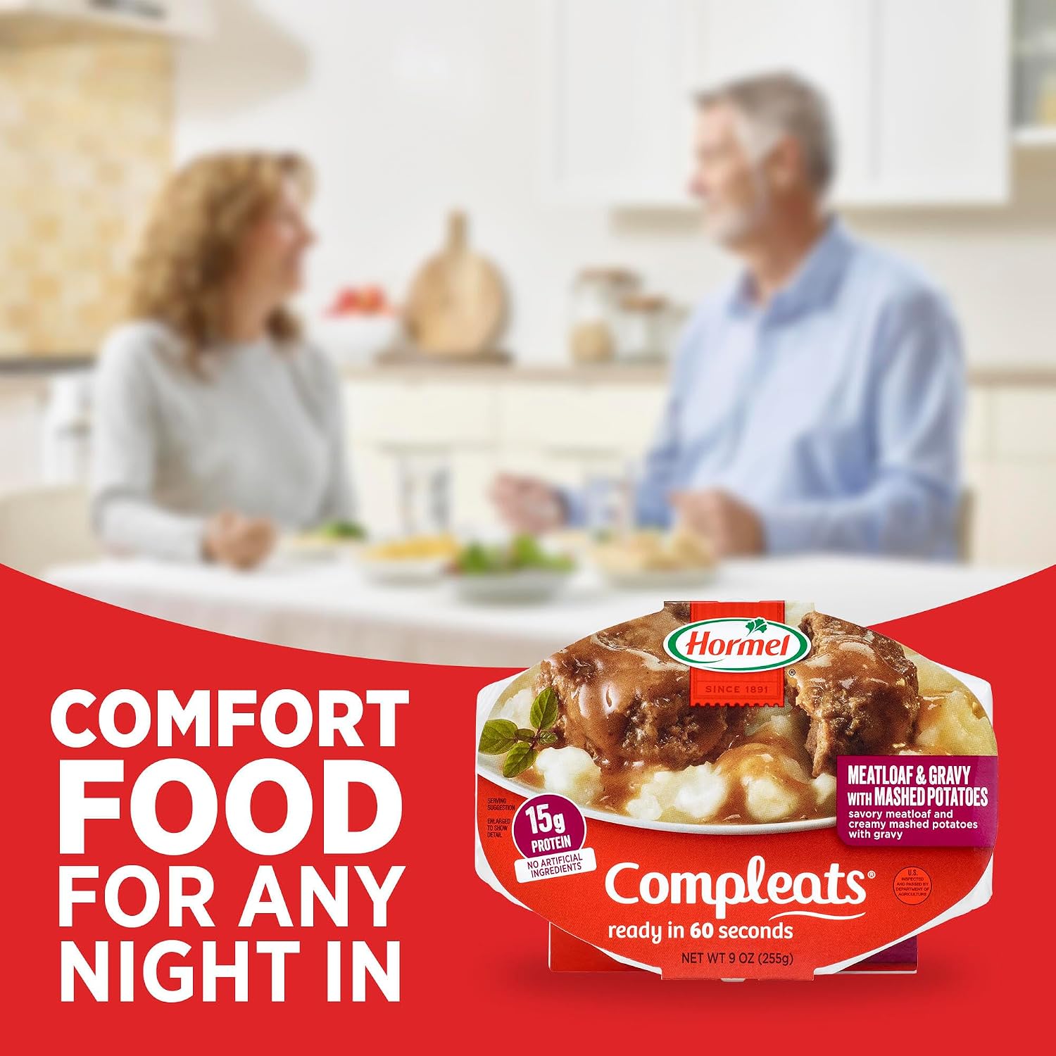 HORMEL COMPLEATS Meatloaf & Gravy With Mashed Potatoes, 9 oz. (6 Pack) | Heat and Eat, Microwave Meals, Prepared Foods