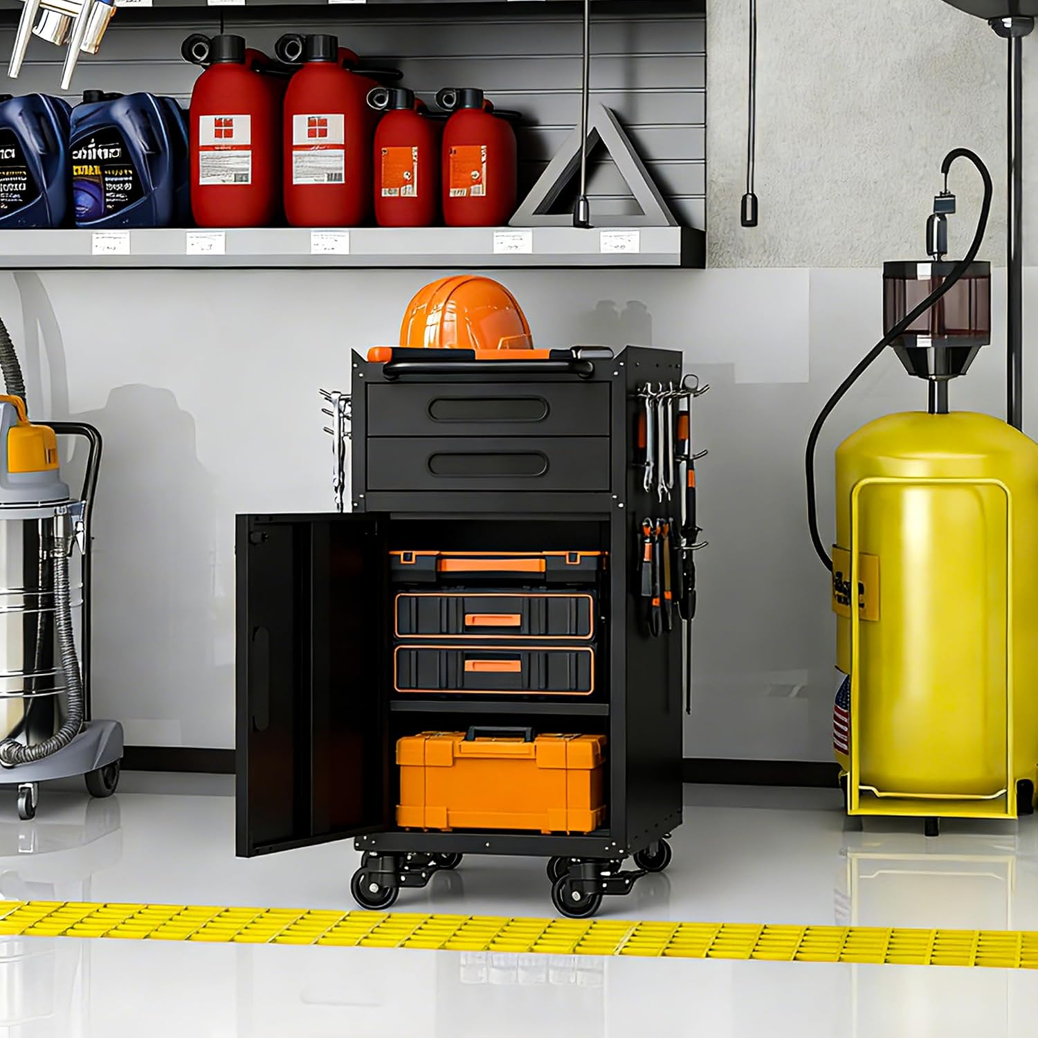 Metal Storage Cabinet for Garage, Tool Cabinet, Utility Cabinet | Wheeled, Rolling Tool Cabinet, 6 Drawers, Top Countertop, Pegboard, Assembly Required, Black