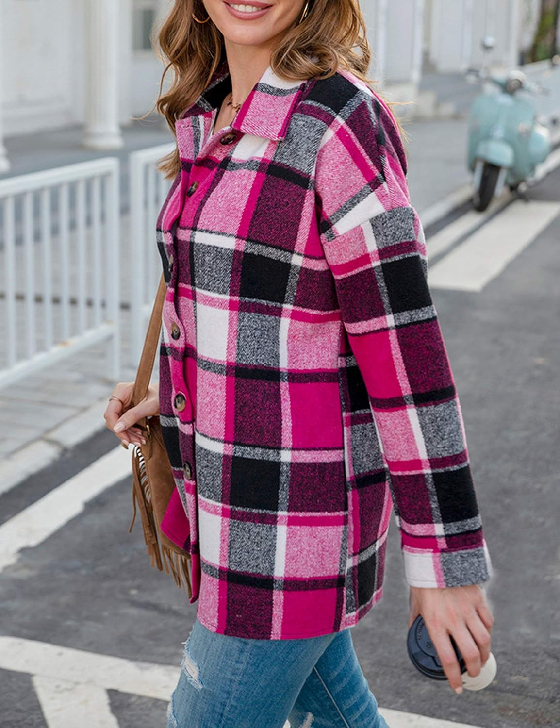 Yeokou Women's Plaid Flannel Shacket Oversized Button Down Long Sleeve Shirt Jacket Casual Spring Fall Outfits