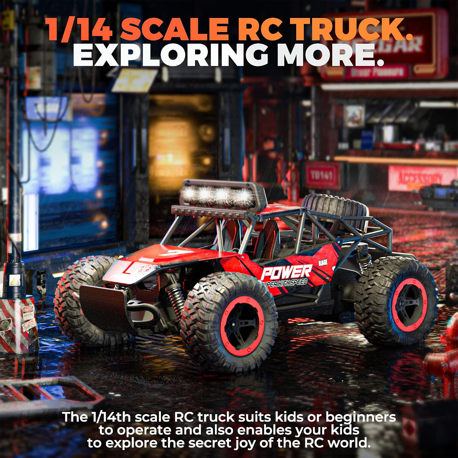 BEZGAR RC Cars for Boys - 1:14 Off Road RC Truck with LED Headlight | 2.4GHz steady wireless signal, shock-absorbing suspension, bright front lamp