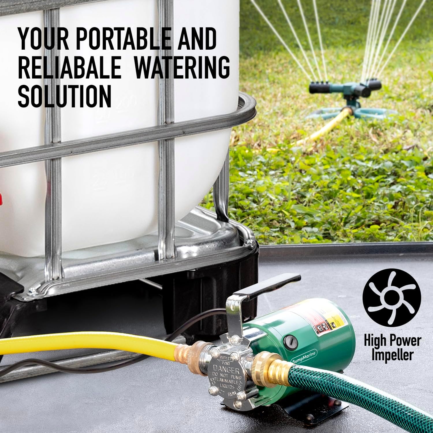 SumpMarine Water Transfer Pump, 115V 330 Gallon Per Hour - Portable Electric Pump with 6' Hose Kit, Remove Water From Pools, Rain Barrel, Aquariums