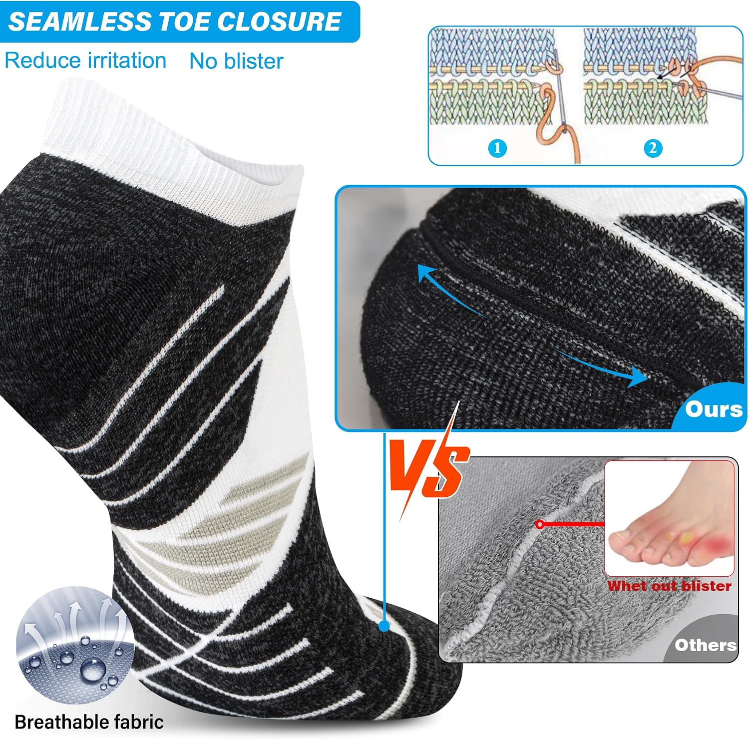 Hylaea Unisex Coolmax No Show Athletic Running Socks, Cushioned No Blisters