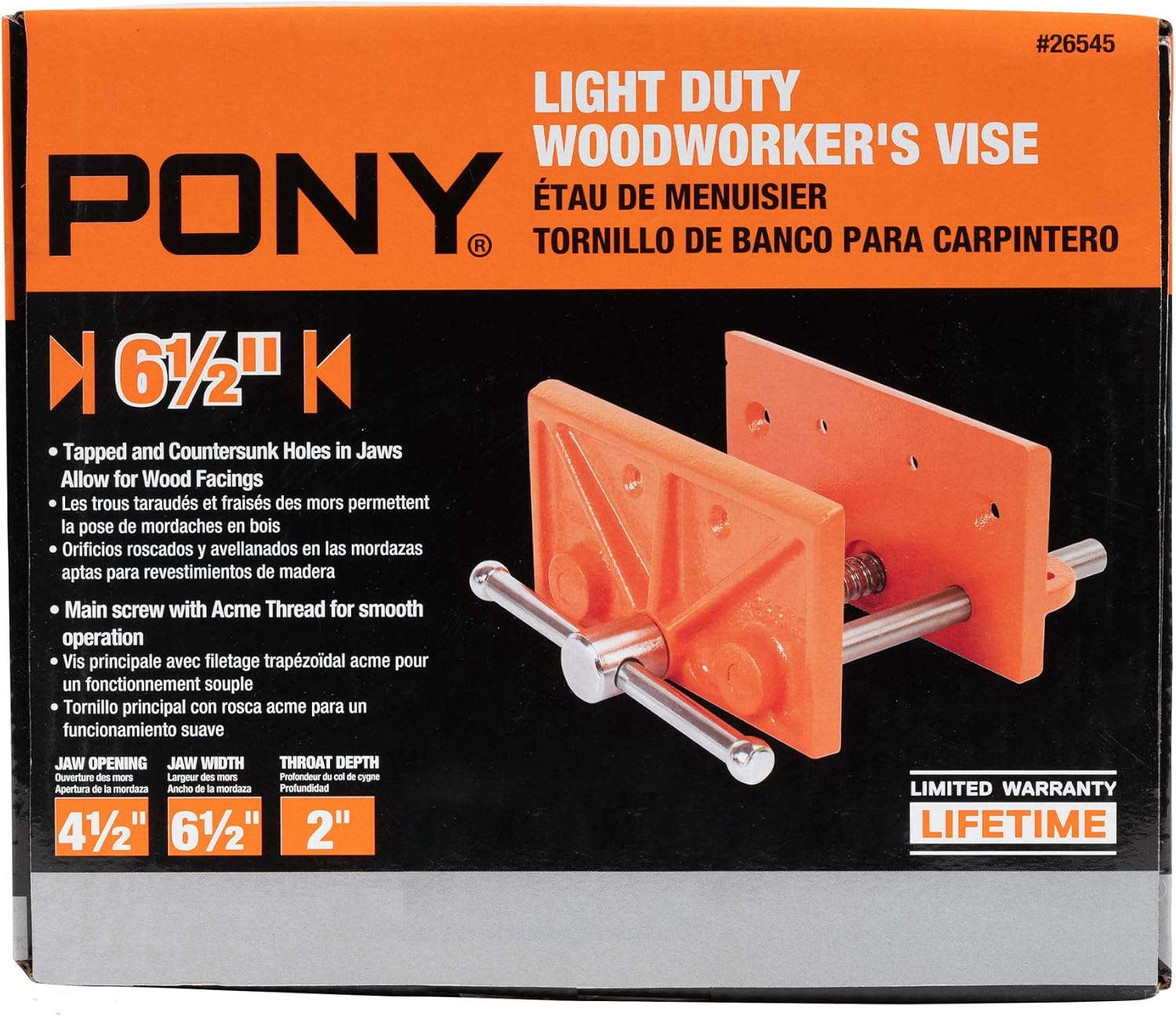 Pony 26545 4-1/2-Inch x 6-1/2-Inch Light Duty Woodworker's Vise | Wood Bench Vice for Handtools & Tool Organizers