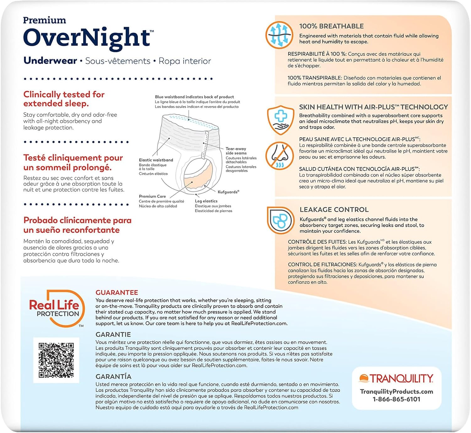 Tranquility Overnight Absorbent Underwear, S, Maximum, 36 in, 20 ct | All-Night Sleep, Breathable Comfort, Adult Diapers
