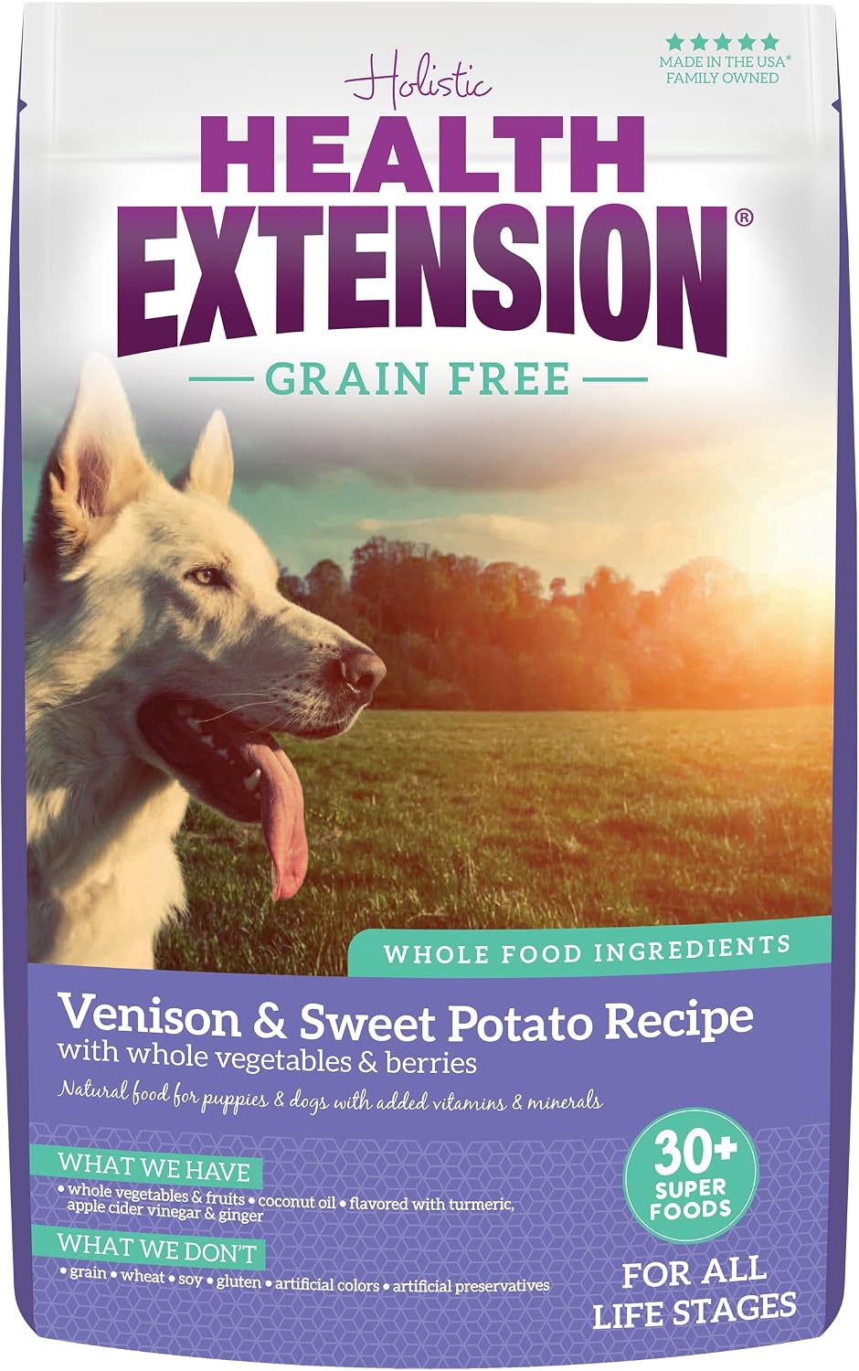 Health Extension Grain Free Venison & Sweet Potato Dry Dog Food - 30+ Superfoods and Probiotics for All Life Stages (10 lb)
