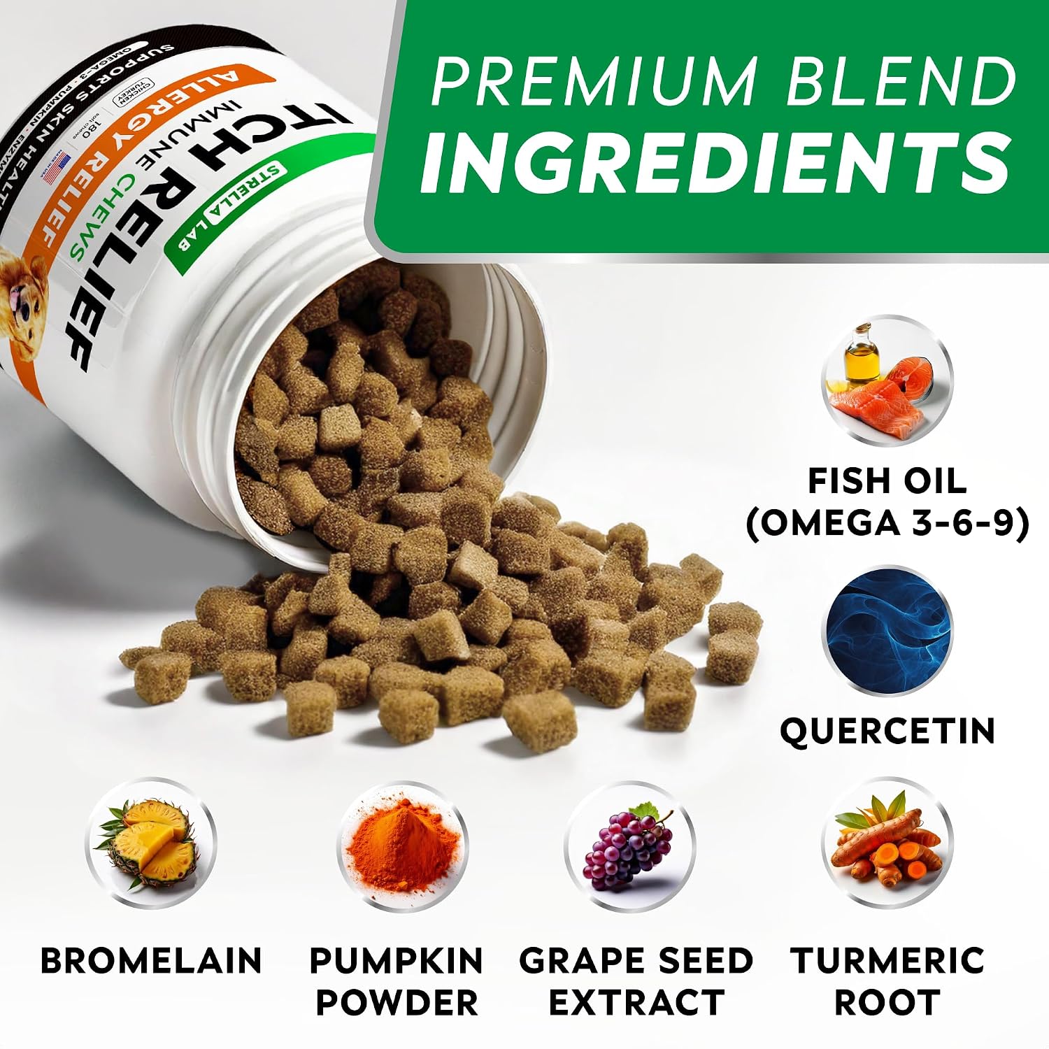 Dog Allergy & Itching Relief - Anti Itch, Skin&Coat Support Chews w/Omega 3