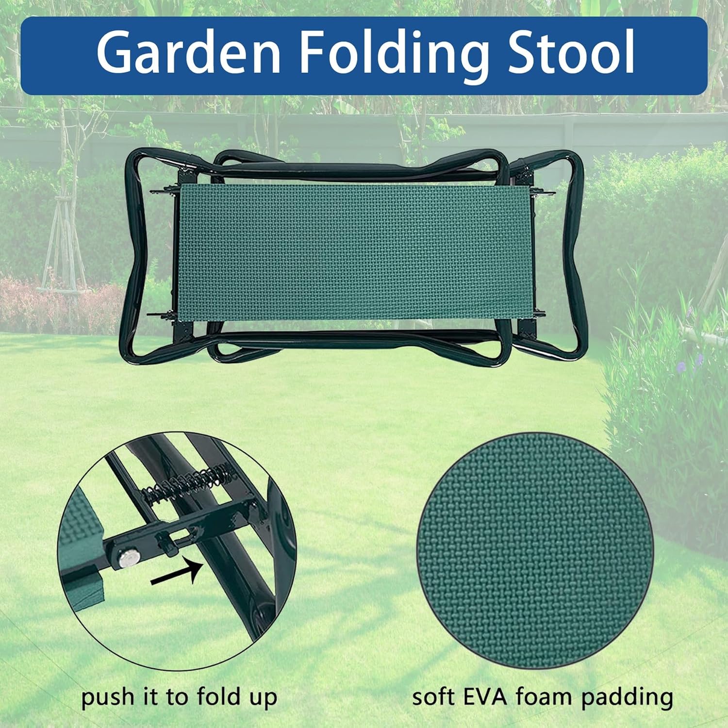 WFLNHB Garden Kneeler and Seat Stool Bench Foldable Kneeler Portable Garden Folding Stool with Tool Pouch and Soft Kneeling Pad