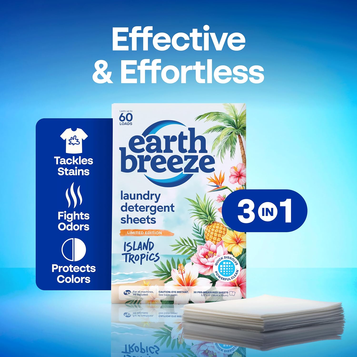 Earth Breeze Laundry Detergent Sheets Fresh Scent 60 Loads