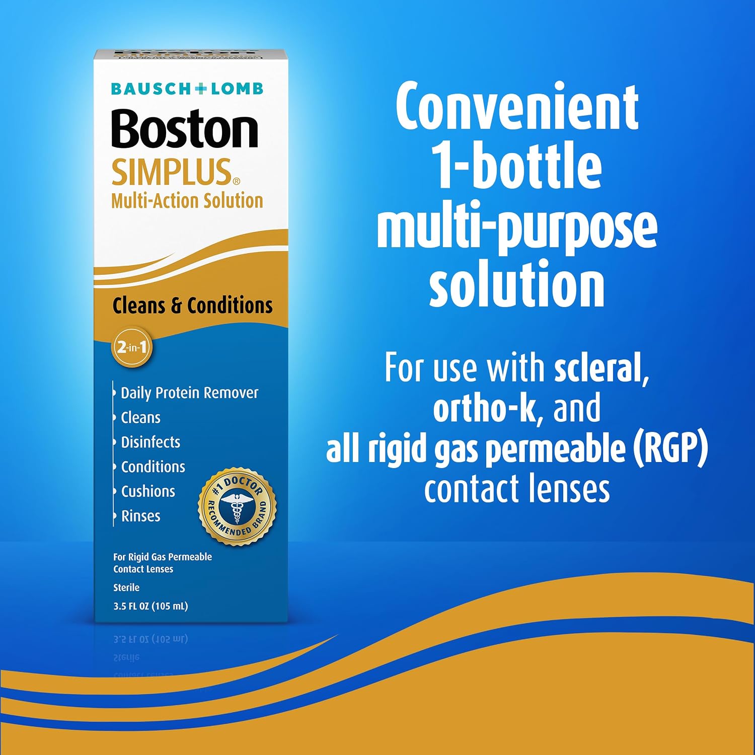 Boston SIMPLUS Multi-Action Solution, Cleans & Conditions Rigid Gas Permeable (RGP) Lens, Daily Protein Remover, 3.5 Fl Oz
