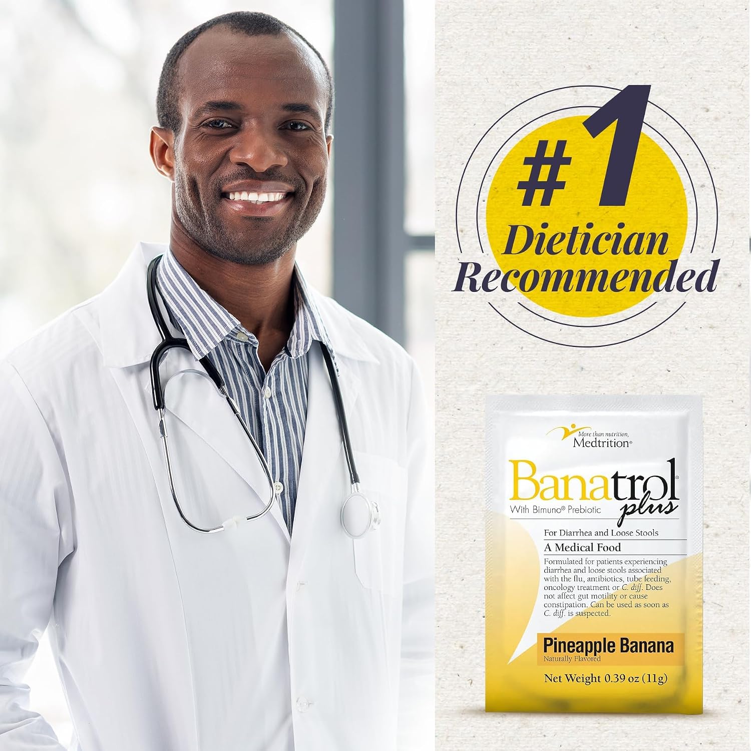 Medtrition Banatrol® Natural Anti-Diarrheal with Prebiotics, Relief from Chronic Diarrhea, IBS, Recurring Diarrhea, Clinically Supported Medical Food, Non-Constipating, 75 Servings (Pineapple)