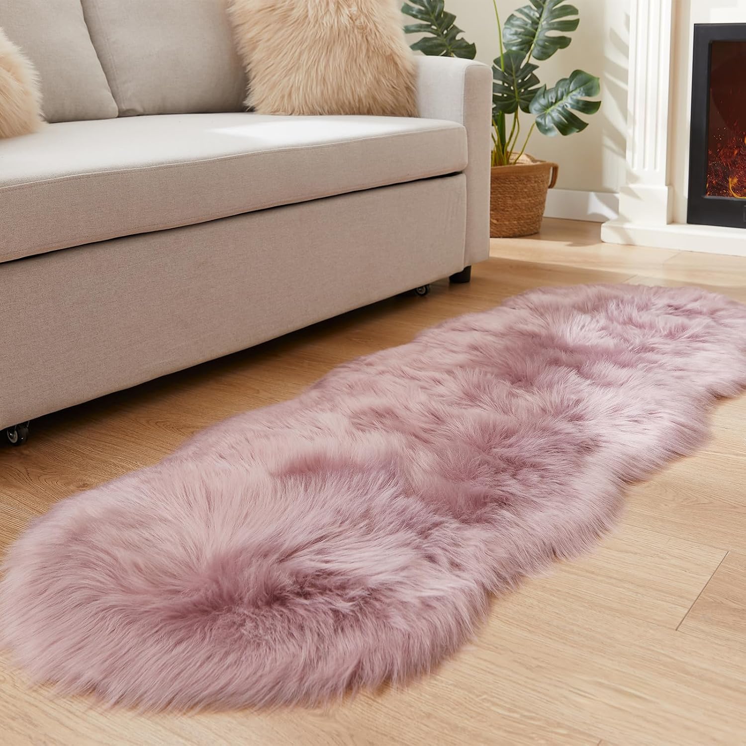 EasyJoy Ultra Soft Fluffy Shaggy Area Rug Faux Fur Rug Chair Cover Seat Pad Fuzzy Area Rug for Bedroom Floor Sofa Living Room (2 x 6 ft Sheepskin