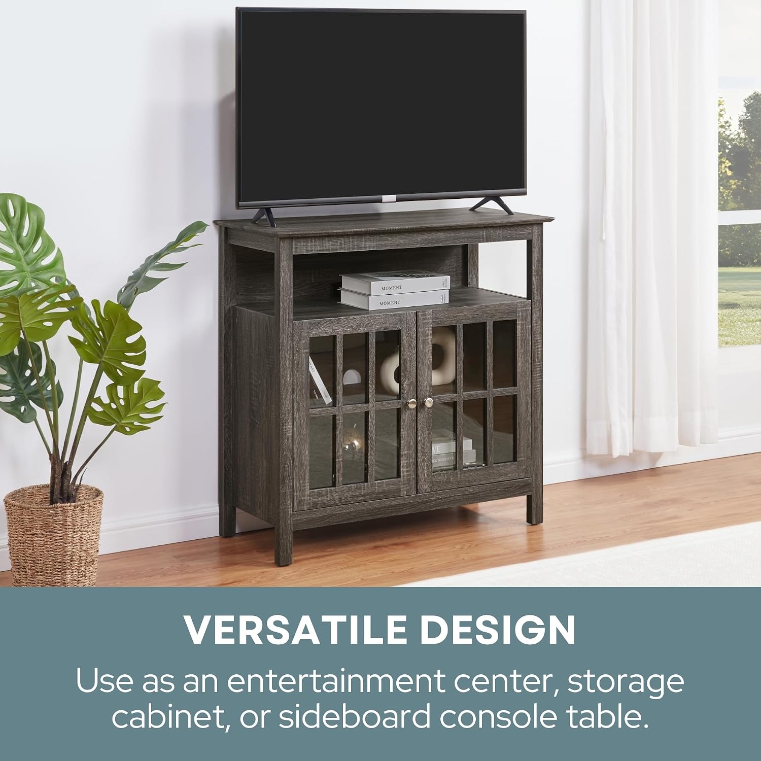 Convenience Concepts Big Sur Highboy TV Stand with Storage Cabinets and Shelves in White Finish