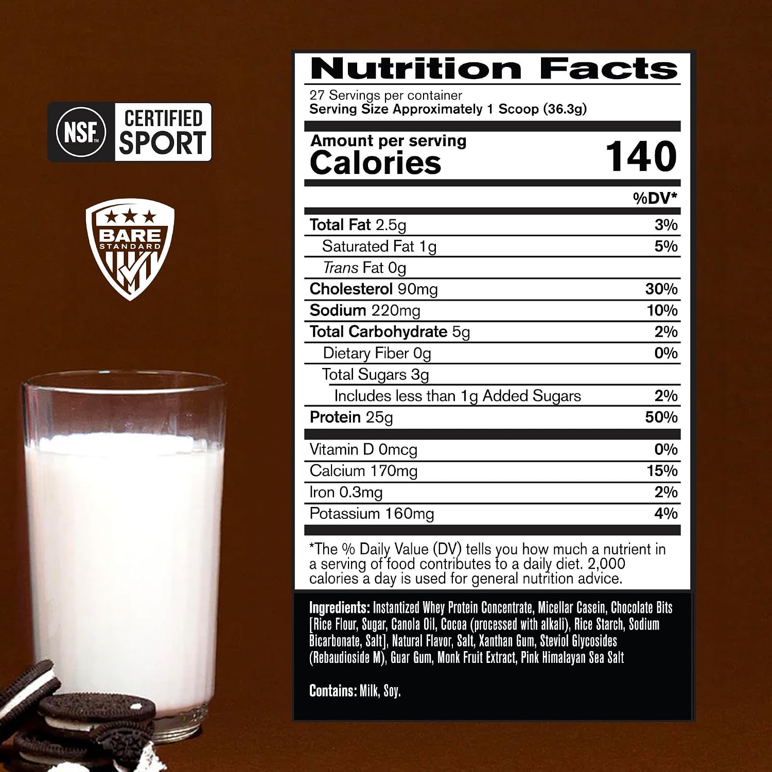 BARE PERFORMANCE NUTRITION, BPN Whey Protein + Casein Protein Powder Blend, Vanilla, 25g Protein per Serving Supports Lean Muscle Recovery