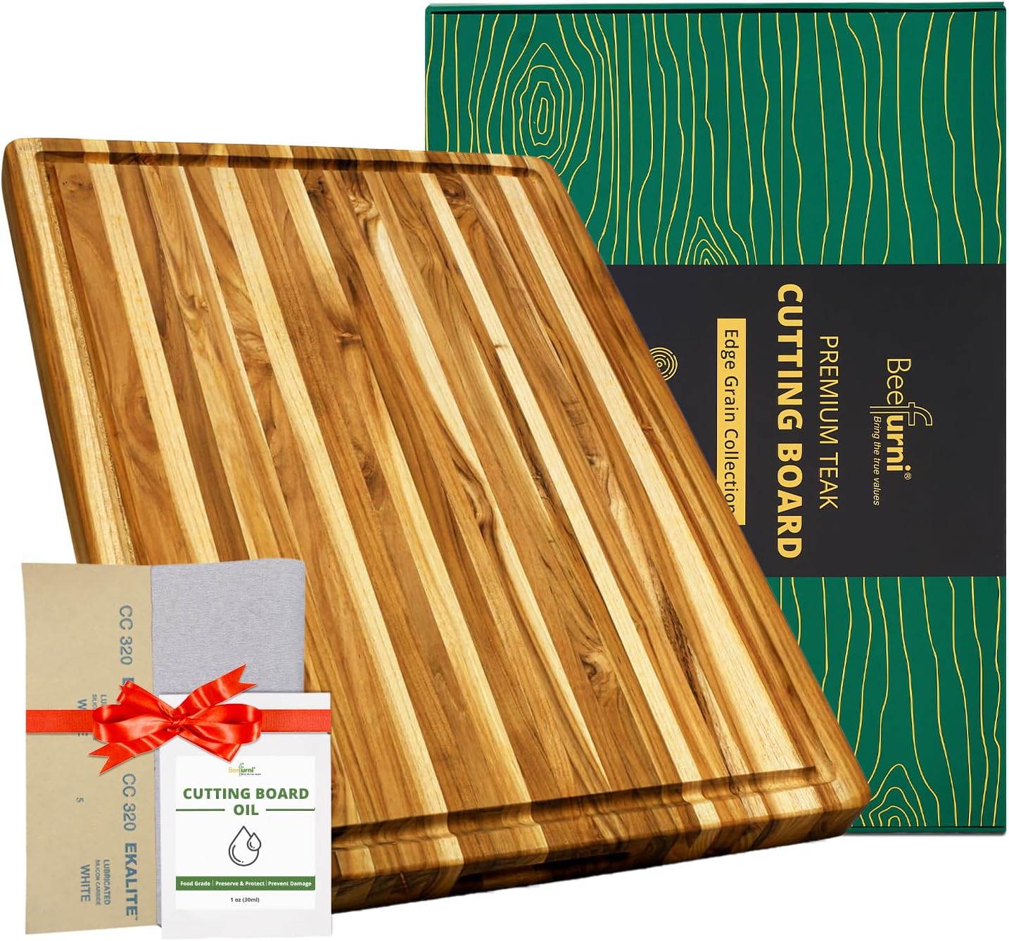 BEEFURNI Teak Wood Cutting Board with Hand Grip (20x15x1.25", M)