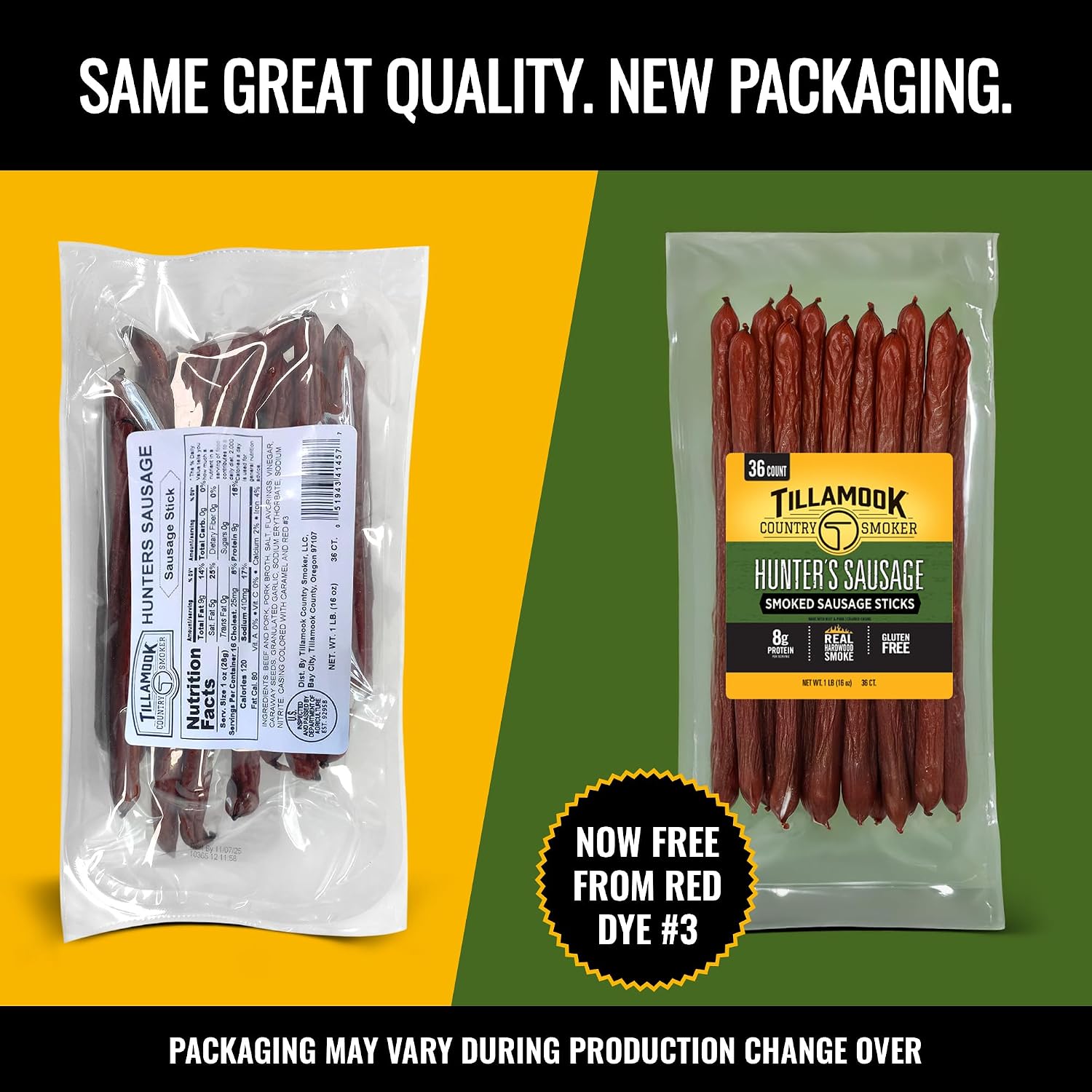 Tillamook Country Smoker Hunter’s Sausage Smoked Sausage, 16 Oz, 36 Ct, Bulk Pack, Real Hardwood Smoked Beef Meat Sticks, 8g Protein
