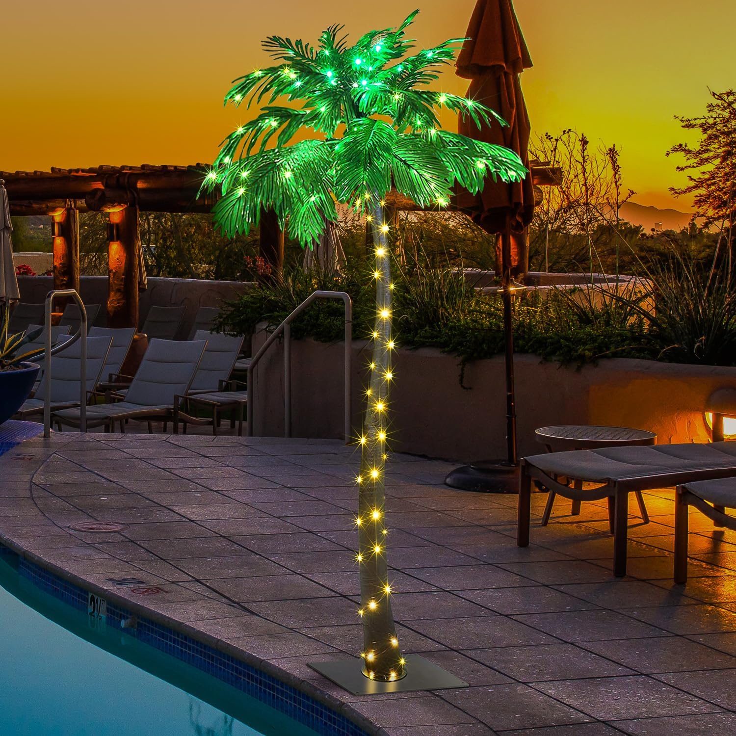 Lightshare 7 Feet Palm Tree 152LED Lights Artificial Fake Tree Decoration for Tiki Bar Outside Patio Porch Pool Christmas Nativity