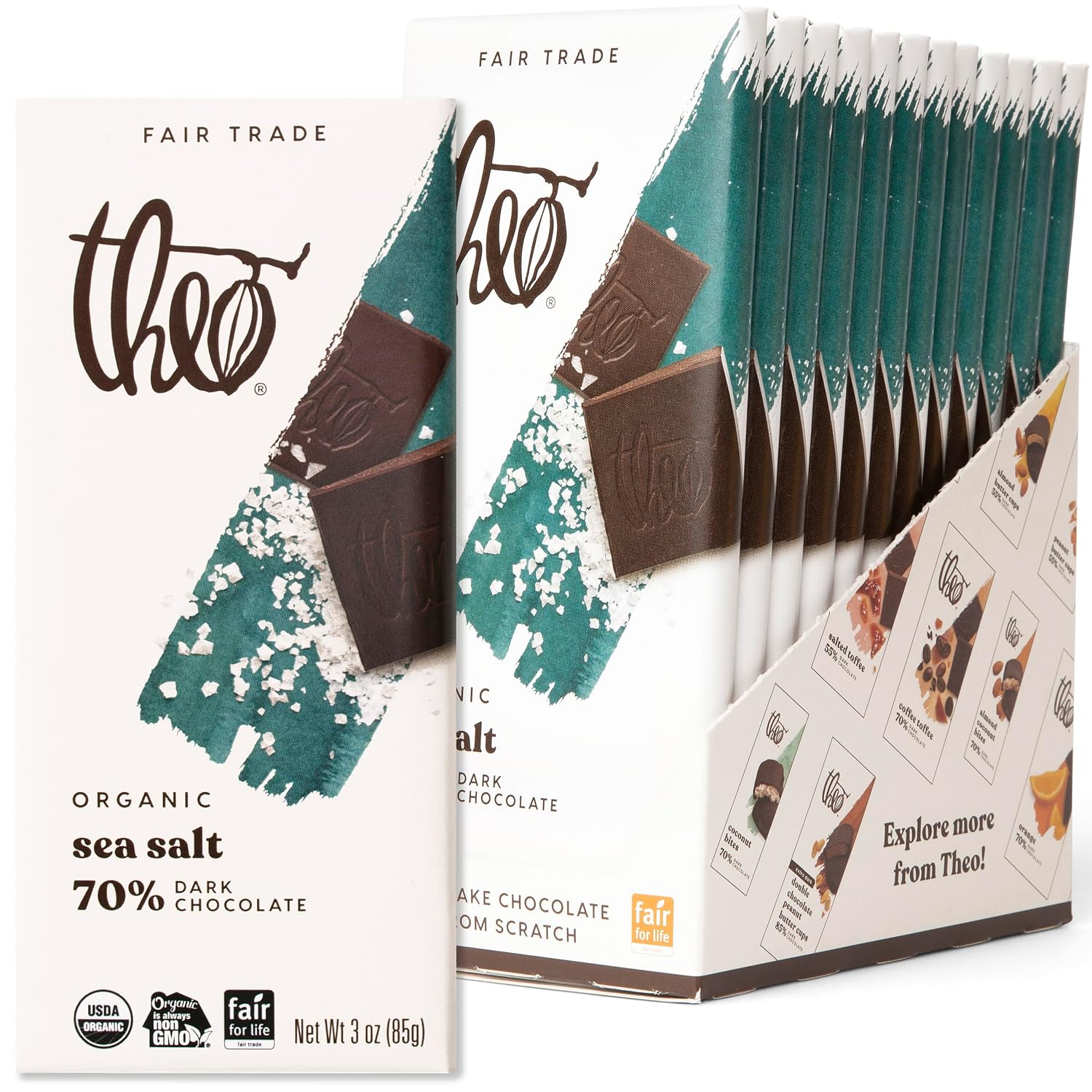 Theo Mint Organic Dark Chocolate Bar, 70% Cacao, 1 Bar | Vegan, Fair Trade