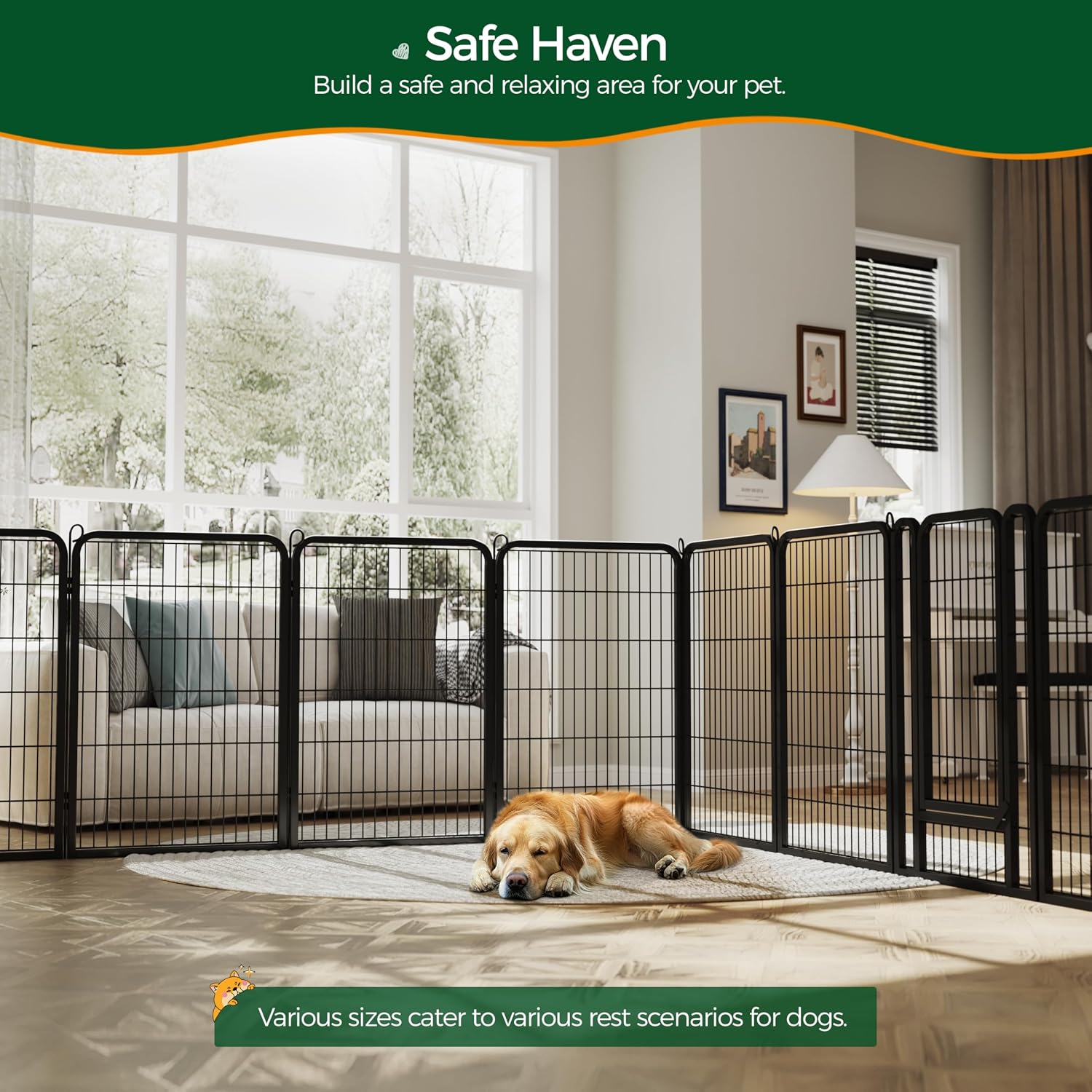 Yaheetech Dog Playpen 24in 16 Panels Pet Fence for Indoor Yard RV Camping | Easy Setup, Heavy Duty Rustproof Frame with Secure Latch Door, DIY Layouts,Foldable Storage, for Puppies & Small Dogs