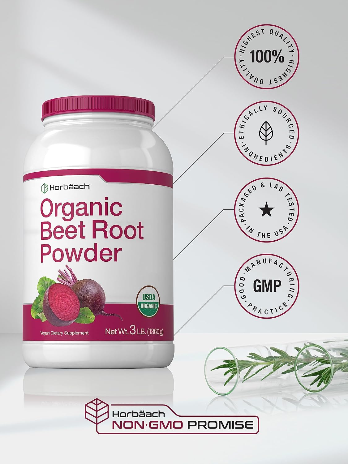 Horbäach Organic Beet Root Powder | 3lb Bulk Supplement | Raw Superfood