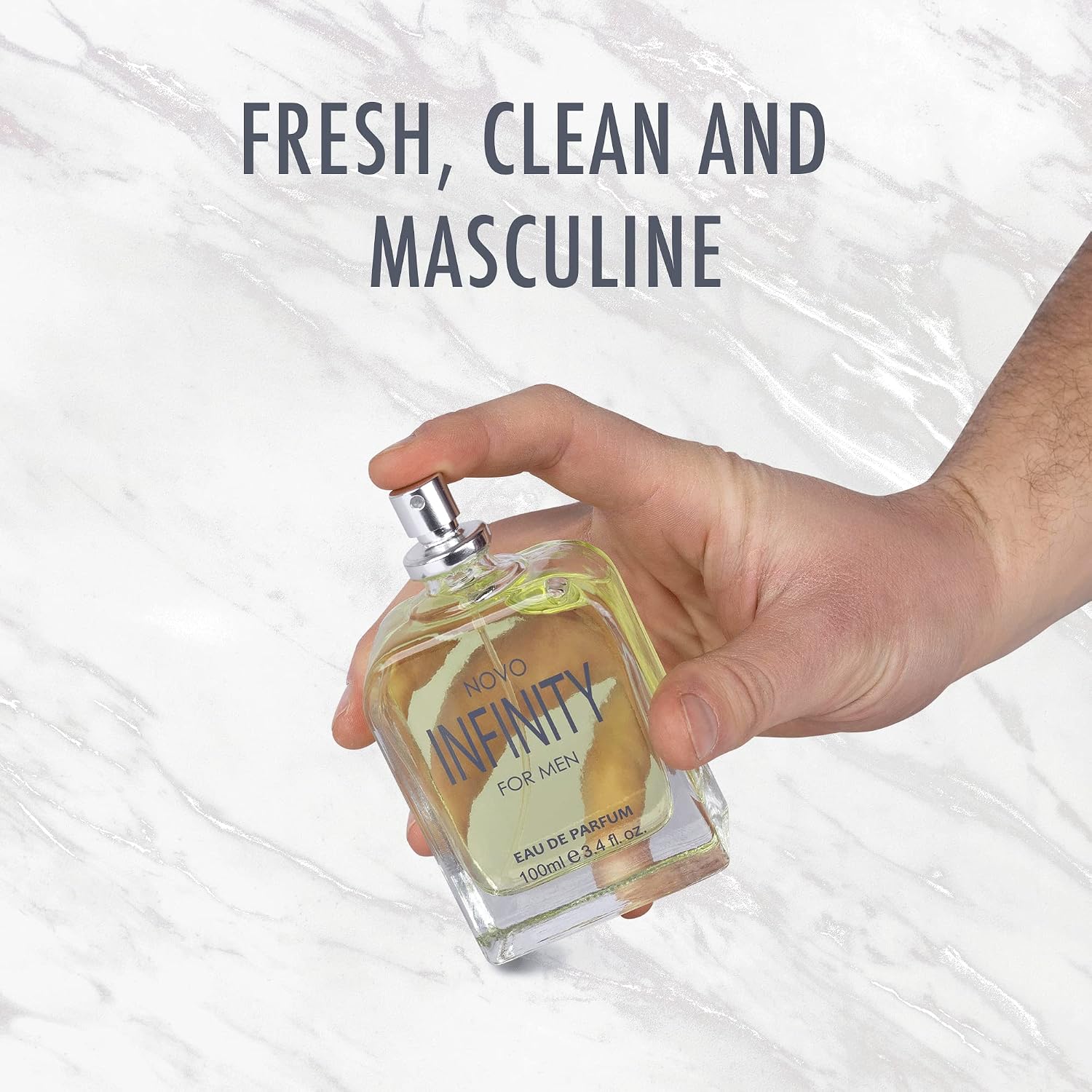 NovoGlow Novo Infinity for Men- 3.4 Fluid Ounce Eau De Parfum Spray for Men - Refreshing Citrusy & Floral Top Notes Smell Fresh All Day Long Lovely