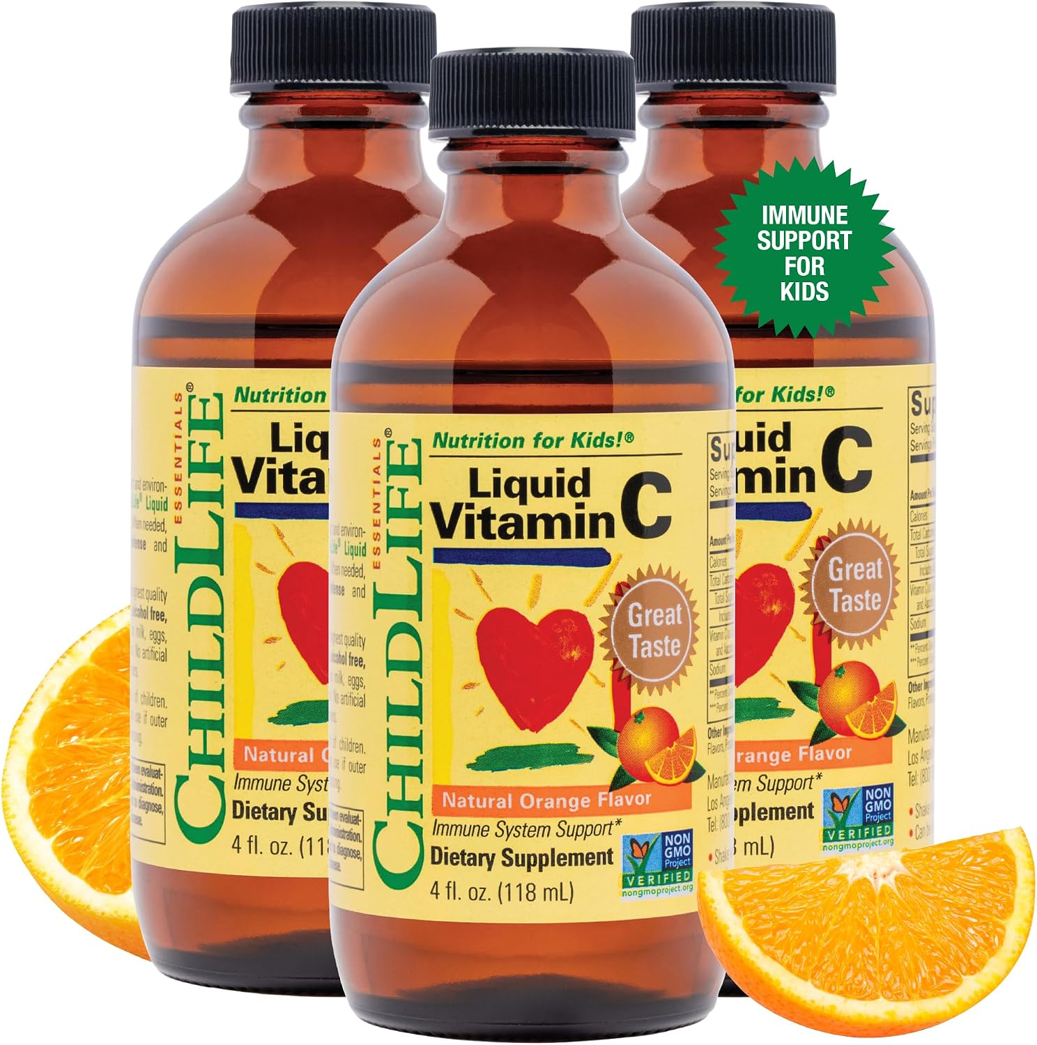 CHILDLIFE ESSENTIALS Liquid Vitamin C Low Sugar Kids, 4 Fl Oz (Pack of 3) | Pure Vitamin C Liquid Supplement, Toddlers, Babies, Immune System Support