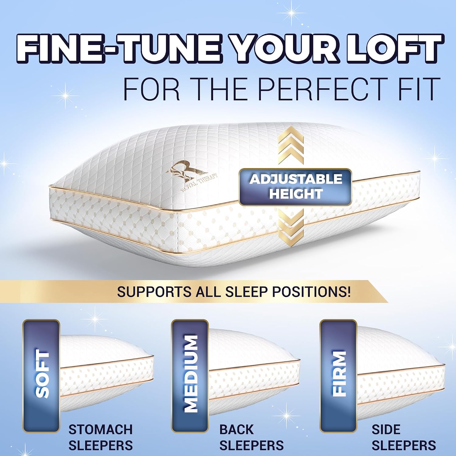 Royal Therapy Queen Size Set of 2-Shredded Memory Foam Pillow–Adjustable Memory Foam Pillow for Sleeping, Firm Pillow for Neck & Shoulder Support