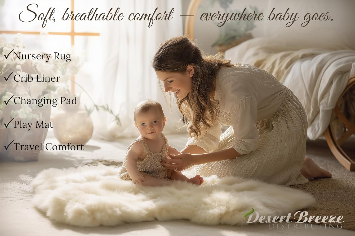 New Zealand Lambskin Baby Rug, Unshorn Sheepskin, Large 2x3 ft