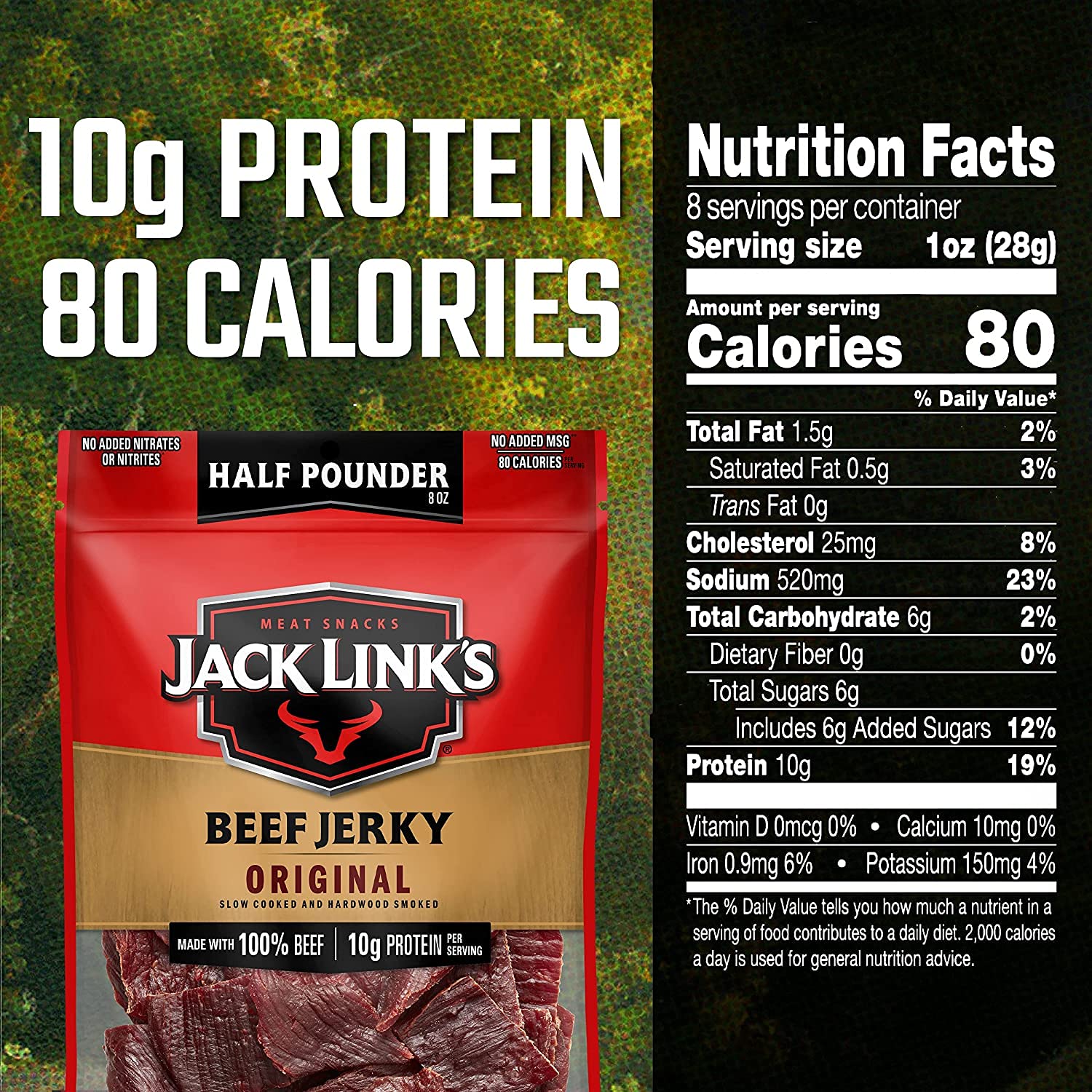 Jack Link's Peppered Beef Jerky Half Pounder - 8 oz Large Jerky Bag - Ready to Eat Real Meat Protein Snacks - 9g Protein per Serving - Made with 100% Real Beef | Large Jerky Bag - Ready to Eat Real Meat Protein Snacks - 9g Protein per Serving - Made with…