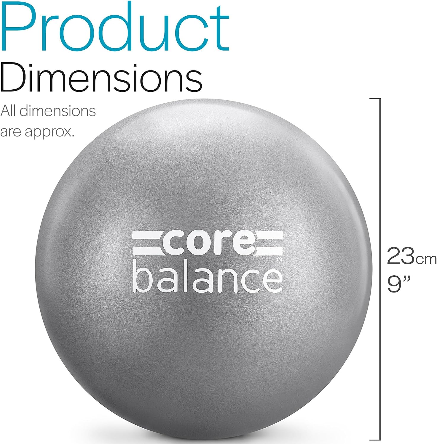 Core Balance 9 Inch Anti Burst Pilates Ball - Mini Exercise Ball for Yoga, Barre, Stretching and Core Stability Workout
