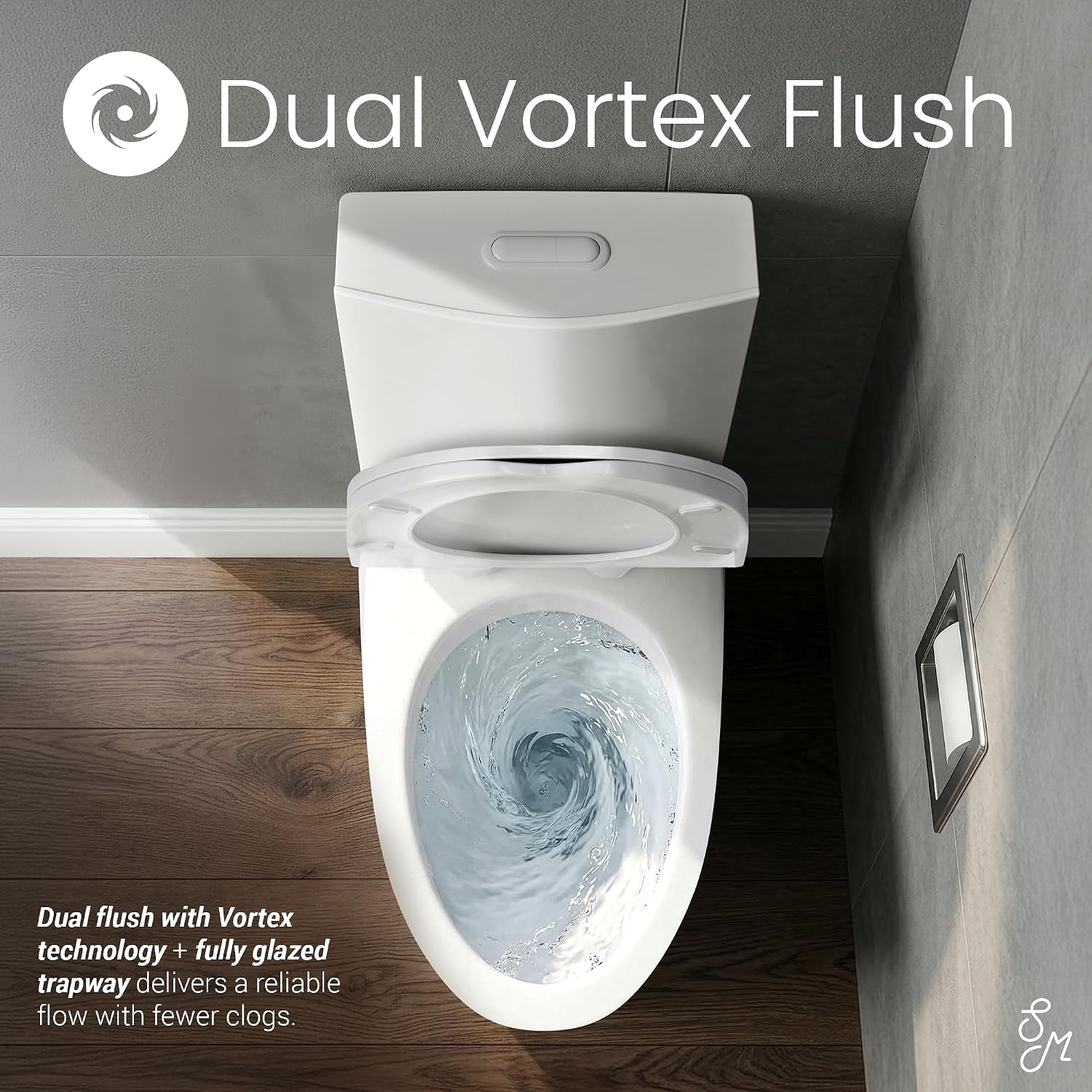 St. Tropez Comfort Height One-Piece Elongated Toilet, Vortex Dual-Flush 1.1/1.6 GPF, White Hardware