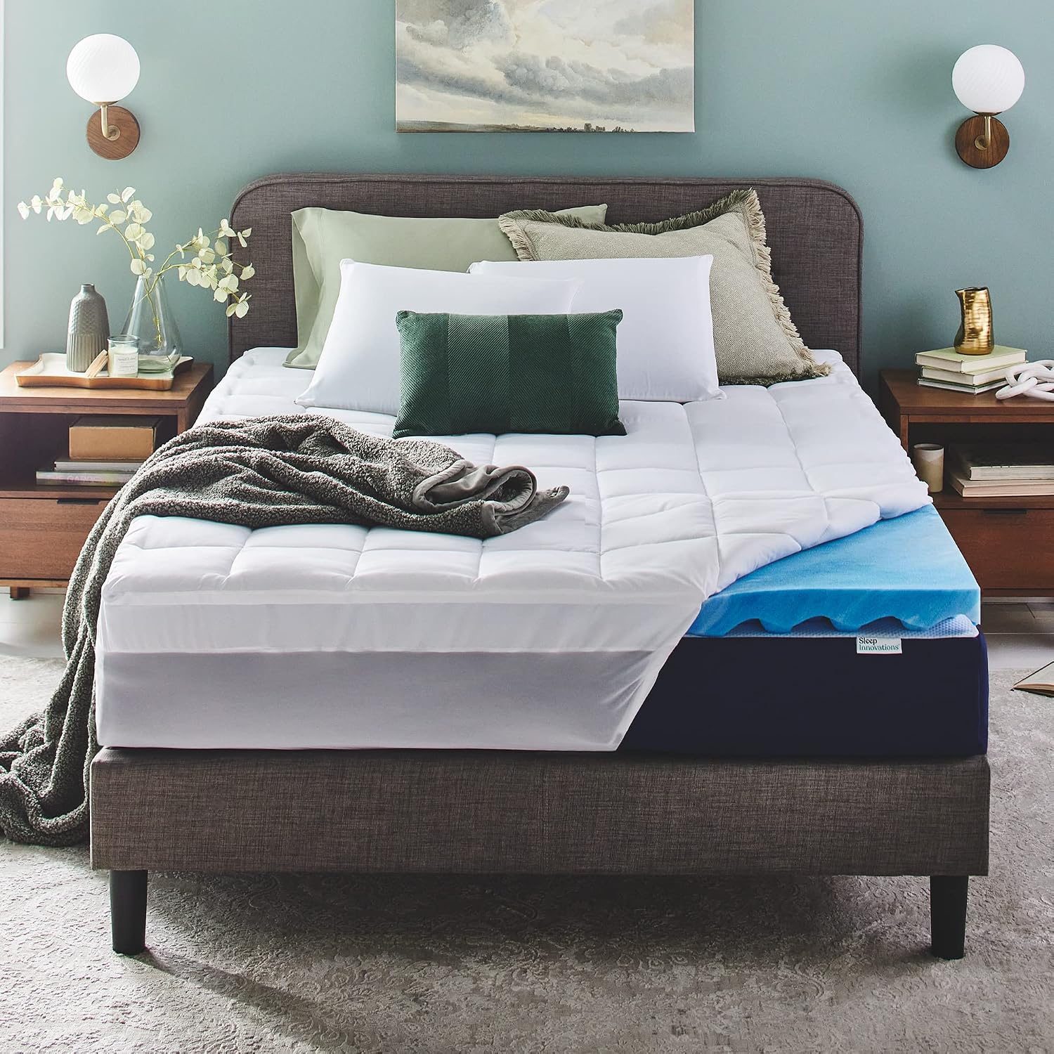 Sleep Innovations Dual Layer 4 Inch Memory Foam Mattress Topper, King Size, Ultra Soft Support