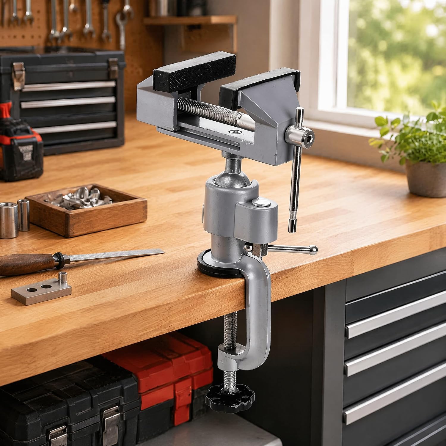 Fasmov Swivel 3" Universal Table Vise Tilts Rotate 360° Universal Work, Portable Work Bench Vise for Drilling, Woodworking, Painting, Jewelry Making