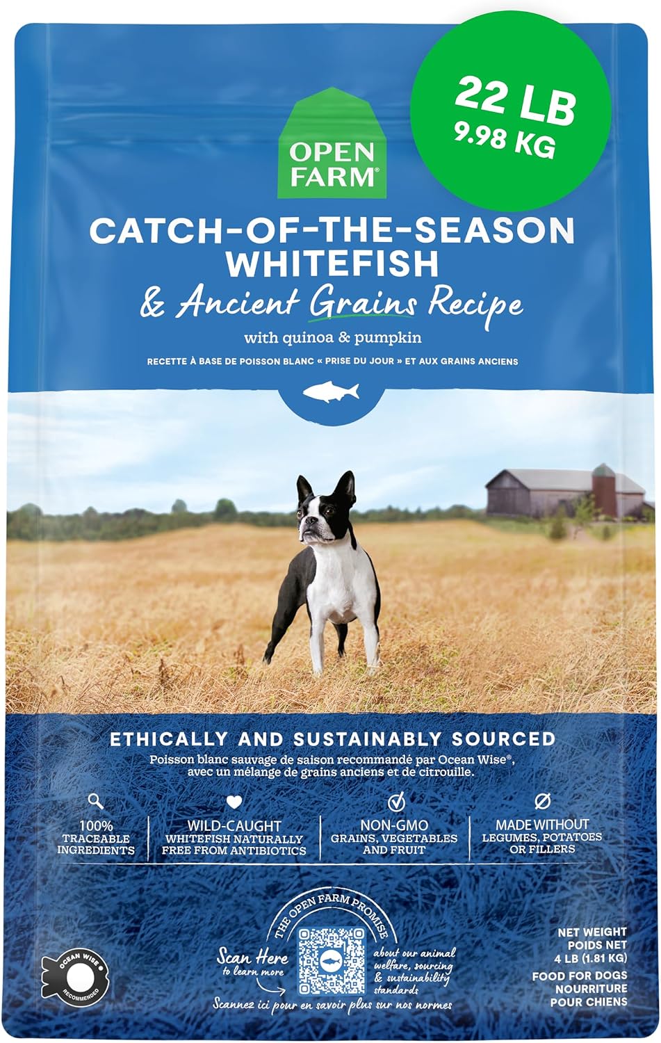 Open Farm Ancient Grains Dry Dog Food, Grass-Fed Beef Kibble, 11lb Bag