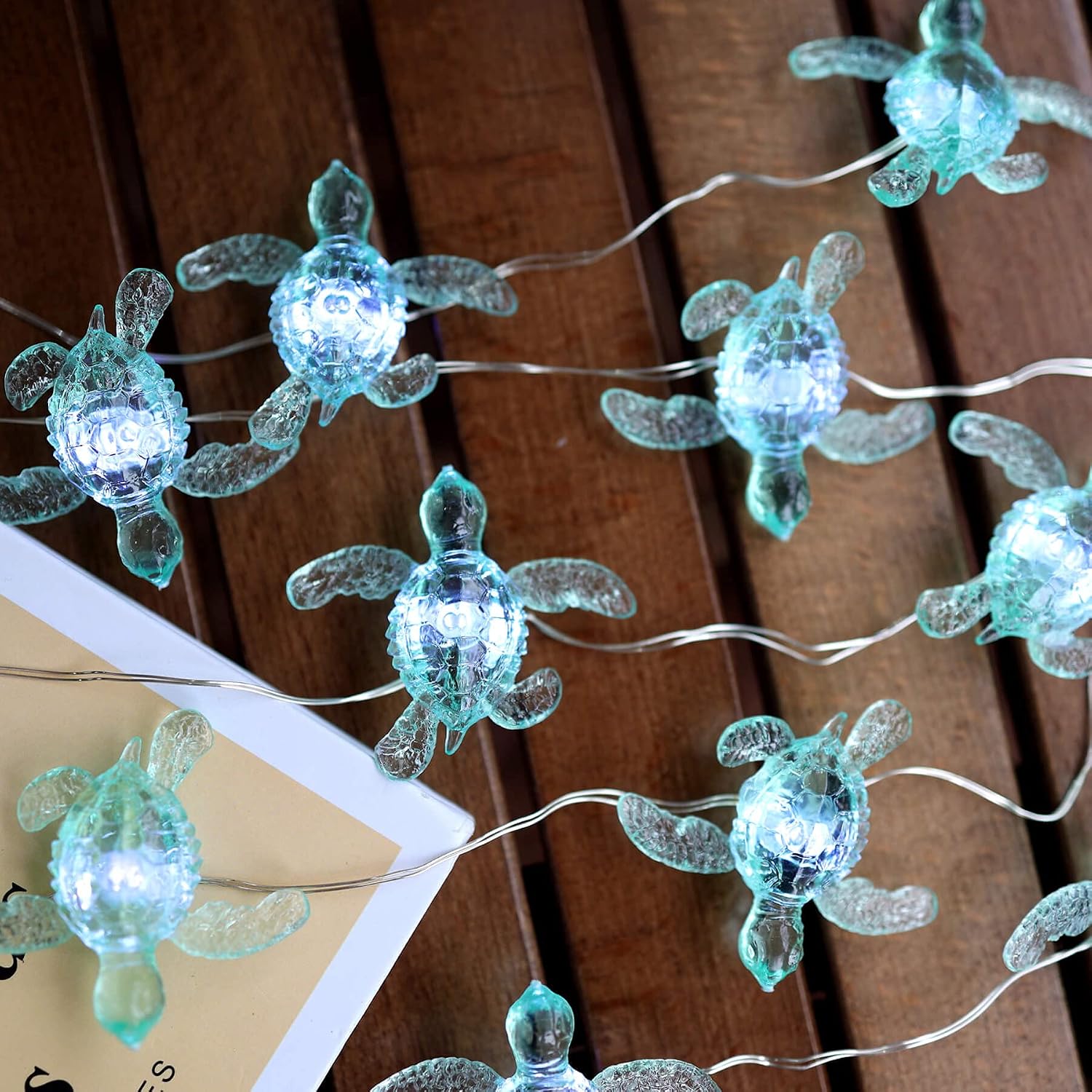 Beach Theme -Cute Green Sea Turtle String Lights- Ocean Fairy Decorative Lights- 10ft 30 LEDs -USB Powered -Multi-Function- Remote Control-Christmas
