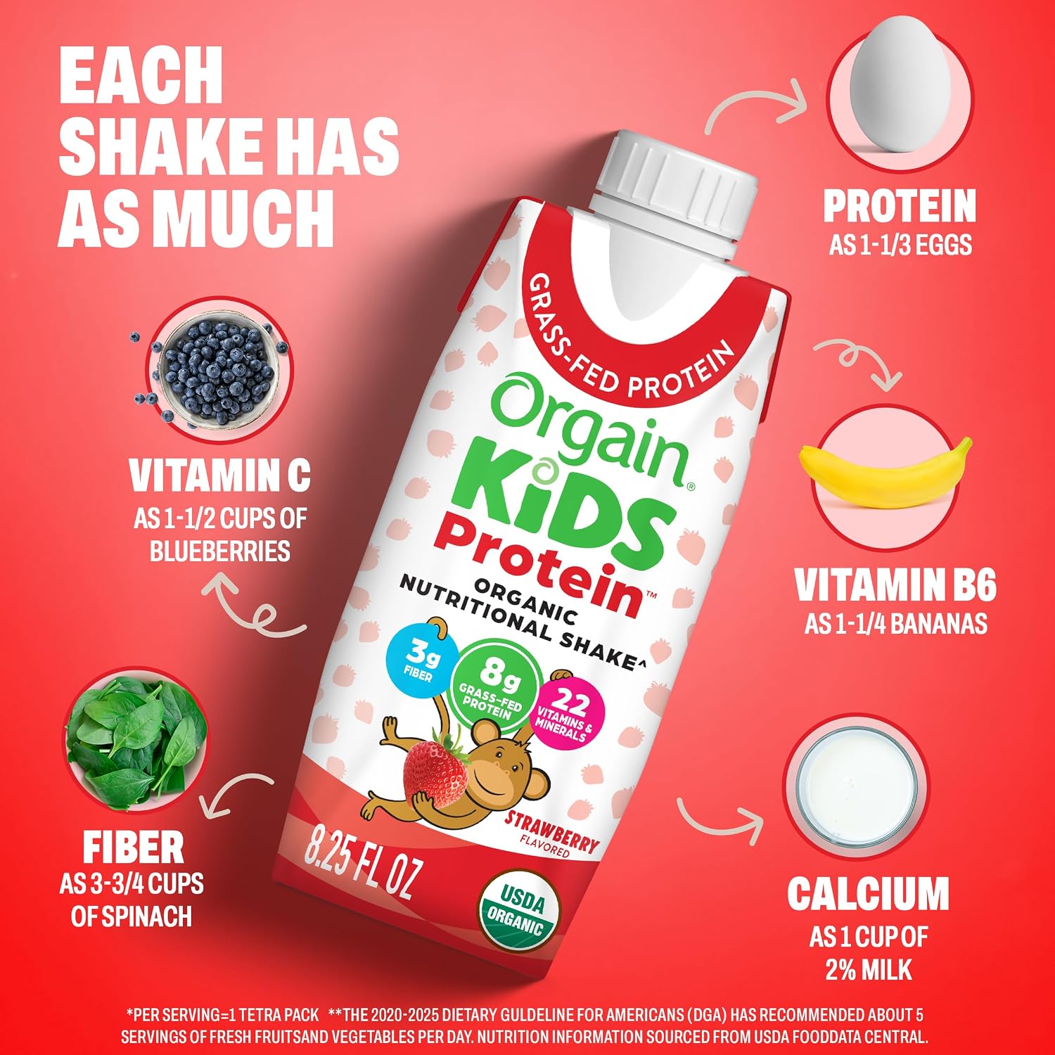 Orgain Organic Kids Dairy 8g Protein Shake, Chocolate, 8.25 oz, 12pk | Nutritional drink, grass-fed protein, 22 vitamins & minerals, 3g fiber, non-GMO, no soy, healthy snack for picky eaters