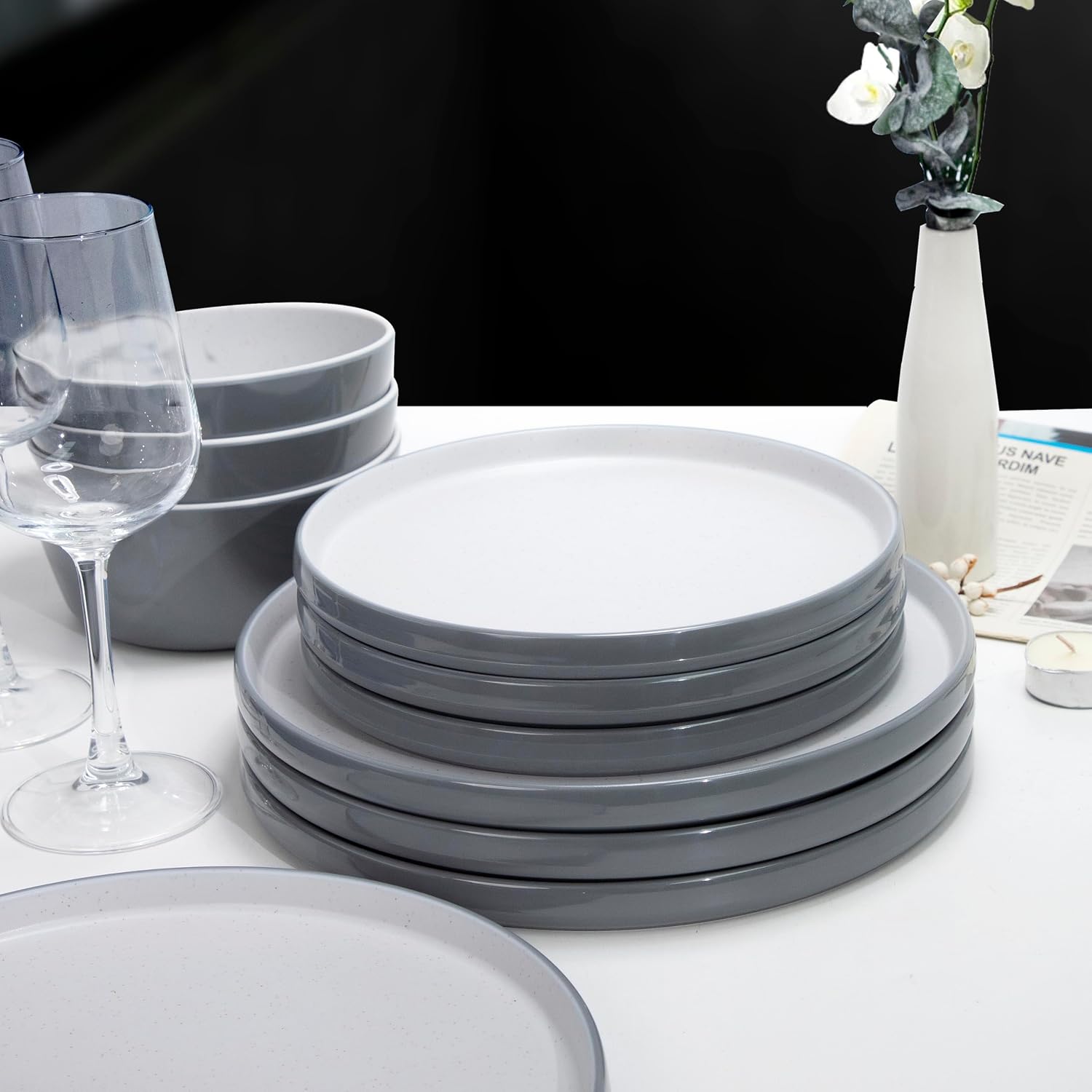 Melamine Dinnerware Sets, Plates and Bowls Sets 12 Pcs, Melamine Plates, Dish Set for 4, Unbreakable Dinnerware Set for Party, BPA Free